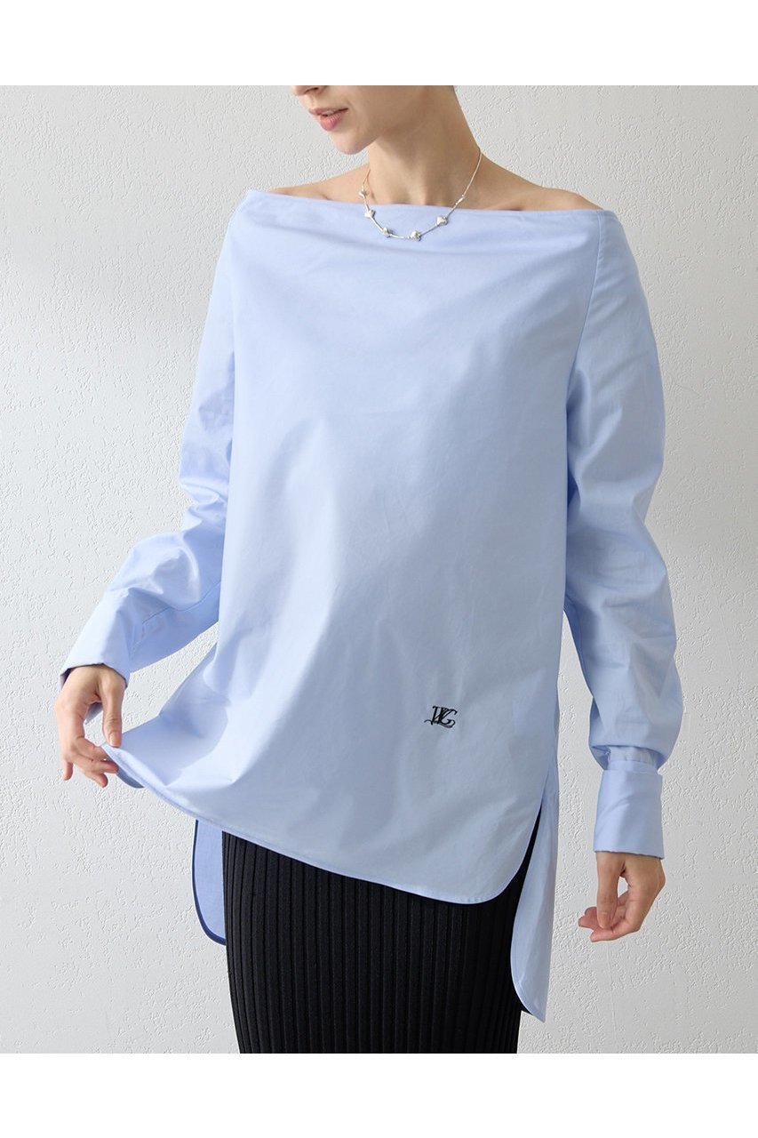 【ウィムガゼット/Whim Gazette】のブロードオフショルダーブラウス インテリア・キッズ・メンズ・レディースファッション・服の通販 founy(ファニー) 　ファッション　Fashion　レディースファッション　Fashion for Women　トップス・カットソー　Cut & Sew Tops　シャツ・ブラウス・オフィスカジュアル　Elegant Blouses & Button-Ups　カフス　Cuff Design　スリーブ　Sleeve, Long Sleeve / Short Sleeve　ドレープ　Drape, Draping Fabric　フロント　Front, Front Design　ブロード　Broadcloth, Fine Cotton　ロング　Long, Long-Length　ワンポイント　One Point, Statement Accent　A/W・秋冬　Autumn/Winter　2025年　2025　2025-2026秋冬・A/W　Autumn/Winter 2025–26 AW25–26　サックスブルー|ID: prp329100004614076 ipo3291000000033035274