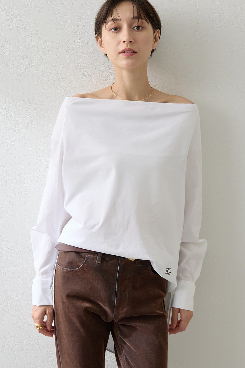 【ウィムガゼット/Whim Gazette】のブロードオフショルダーブラウス インテリア・キッズ・メンズ・レディースファッション・服の通販 founy(ファニー) ファッション Fashion レディースファッション Fashion for Women トップス・カットソー Cut & Sew Tops シャツ・ブラウス・オフィスカジュアル Elegant Blouses & Button-Ups カフス Cuff Design スリーブ Sleeve, Long Sleeve / Short Sleeve ドレープ Drape, Draping Fabric フロント Front, Front Design ブロード Broadcloth, Fine Cotton ロング Long, Long-Length ワンポイント One Point, Statement Accent オフホワイト|ID: prp329100004614076 ipo3291000000035740988