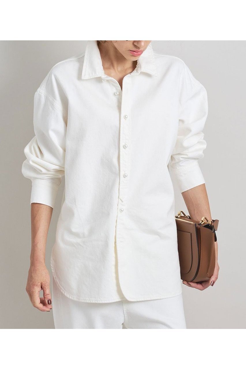 【ブリル/BRILL】のデニムパールシャツ インテリア・キッズ・メンズ・レディースファッション・服の通販 founy(ファニー) 　ファッション　Fashion　レディースファッション　Fashion for Women　トップス・カットソー　Cut & Sew Tops　シャツ・ブラウス・オフィスカジュアル　Elegant Blouses & Button-Ups　ストレート　Straight, Straight Cut　スリーブ　Sleeve, Long Sleeve / Short Sleeve　デニム　Denim, Jeans Material　パール　Pearl, Pearl Accent　ロング　Long, Long-Length　新作・新入荷　New Arrivals / New In　羽織　Haori, Light Jacket　ホワイト|ID: prp329100004614077 ipo3291000000033035282