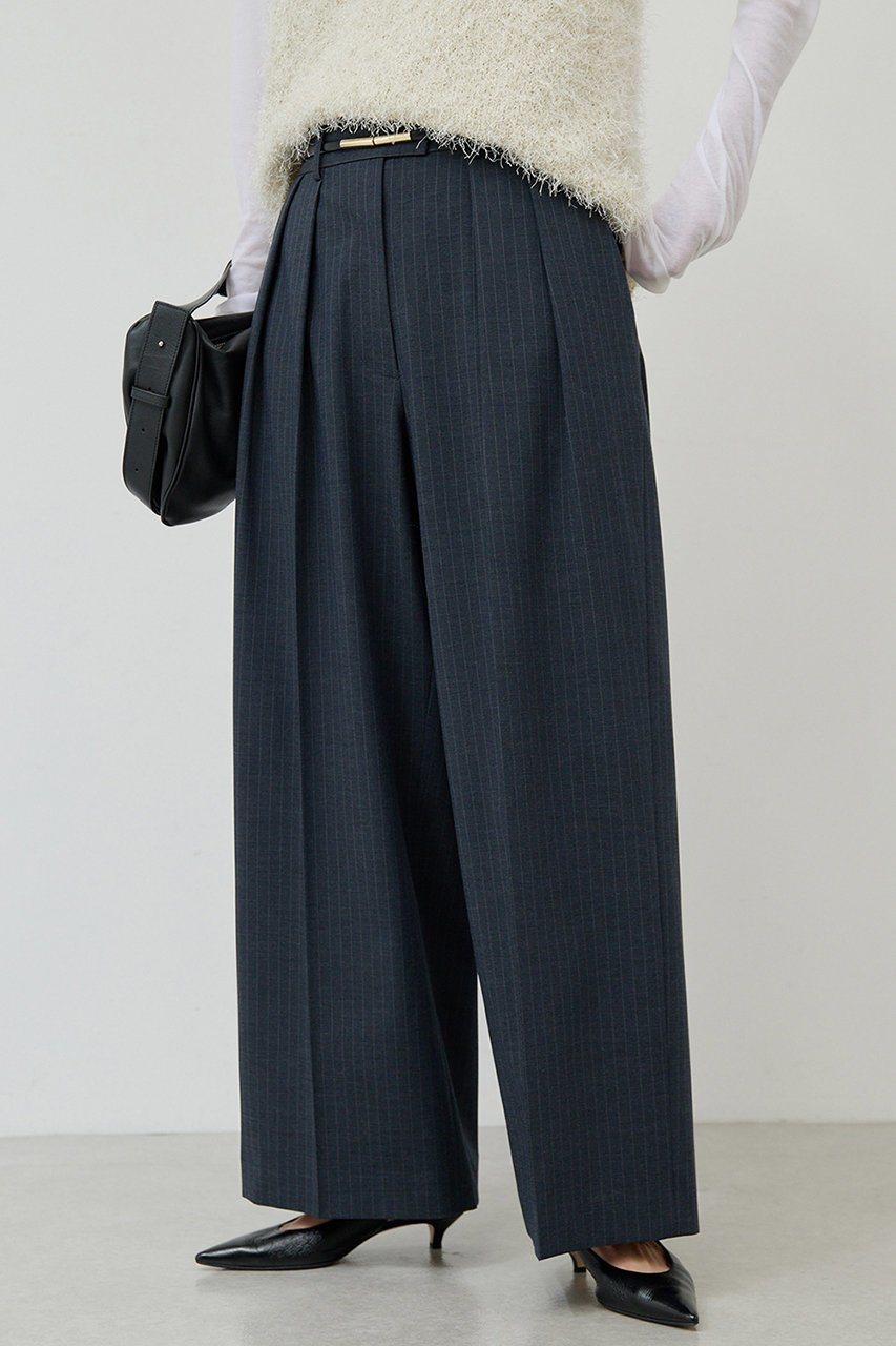 【ガリャルダガランテ/GALLARDAGALANTE】の【3サイズ展開】ストライプダブルタックパンツ インテリア・キッズ・メンズ・レディースファッション・服の通販 founy(ファニー) 　ファッション　Fashion　レディースファッション　Fashion for Women　パンツ　Pants & Trousers　ストライプ　Stripe, Striped Pattern　スラックス　Slacks, Dress Pants　マニッシュ　Mannish, Boyish　ワイド　Wide, Wide Fit　エレガント 上品　Elegant　ネイビー|ID: prp329100004614108 ipo3291000000035374609