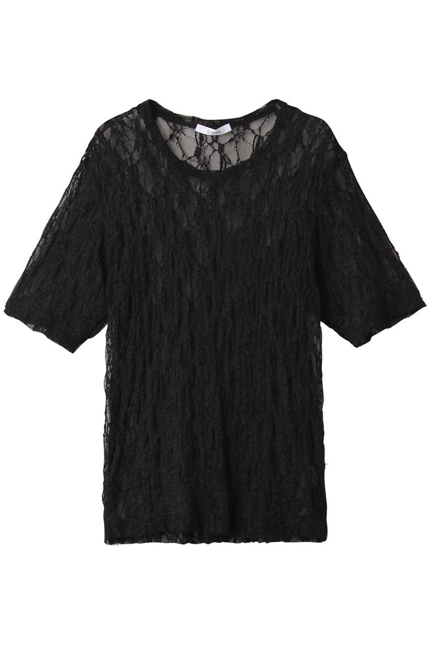 【チノ/CINOH】のジャージー レース コンパクト Tシャツ インテリア・キッズ・メンズ・レディースファッション・服の通販 founy(ファニー) 　ファッション　Fashion　レディースファッション　Fashion for Women　トップス・カットソー　Cut & Sew Tops　シャツ・ブラウス・オフィスカジュアル　Elegant Blouses & Button-Ups　ロングTシャツ・Tシャツ　Longline T-Shirts & Tees　カットソー・ベーシックTシャツ　Cut-and-Sewn Tops / Stretch Tees & Basics　2025年　2025　2025-2026秋冬・A/W　Autumn/Winter 2025–26 AW25–26　おすすめ　Recommended / Our Picks　コンパクト　Compact, Small Size　ショート　Short, Short Length　ストレッチ　Stretch, Stretchy Fabric　スリーブ　Sleeve, Long Sleeve / Short Sleeve　フォルム　Silhouette, Form　レース　Lace, Lace Fabric　定番　Standard, Basic Item　A/W・秋冬　Autumn/Winter　ブラック|ID: prp329100004614957 ipo3291000000033047796