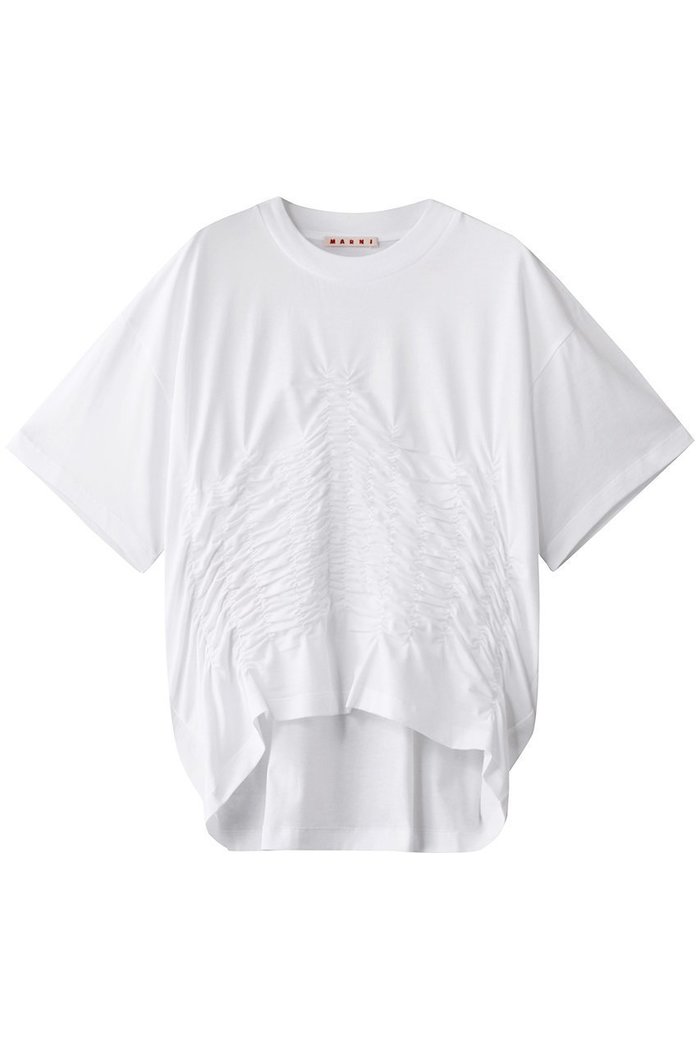 【マルニ/MARNI】のオーガニックコットンシャーリングTシャツ インテリア・キッズ・メンズ・レディースファッション・服の通販 founy(ファニー) https://founy.com/ ファッション Fashion レディースファッション Fashion for Women トップス・カットソー Cut & Sew Tops シャツ・ブラウス・オフィスカジュアル Elegant Blouses & Button-Ups ロングTシャツ・Tシャツ Longline T-Shirts & Tees カットソー・ベーシックTシャツ Cut-and-Sewn Tops / Stretch Tees & Basics 2025年 2025 2025-2026秋冬・A/W Autumn/Winter 2025–26 AW25–26 シャーリング Shirring, Ruched ショート Short, Short Length スリーブ Sleeve, Long Sleeve / Short Sleeve フロント Front, Front Design ワイド Wide, Wide Fit 定番 Standard, Basic Item 無地 Plain, Solid Color A/W・秋冬 Autumn/Winter |ID: prp329100004614966 ipo3291000000033047851