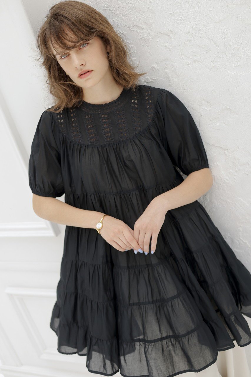 【マーレット/MERLETTE】のESTELLE レースヨークパフスリーブミニドレス 人気、トレンドファッション・服の通販 founy(ファニー) 　ファッション　Fashion　レディースファッション　Fashion for Women　ワンピース　Dresses　フォーマル・パーティードレス・結婚式用ドレス　Elegant & Casual Dresses　チュニック　Tunic Tops & Dresses　オケージョン　Occasion Wear　シューズ　Shoes, Footwear　スリーブ　Sleeve, Long Sleeve / Short Sleeve　チュニック　Tunic, Long Top　ドレス　Dress, One-Piece　フェミニン　Feminine, Girly　ヨーク　Yoke, Yoke Design　レース　Lace, Lace Fabric　エレガント 上品　Elegant　other-7|ID: prp329100004614972 ipo3291000000036046941