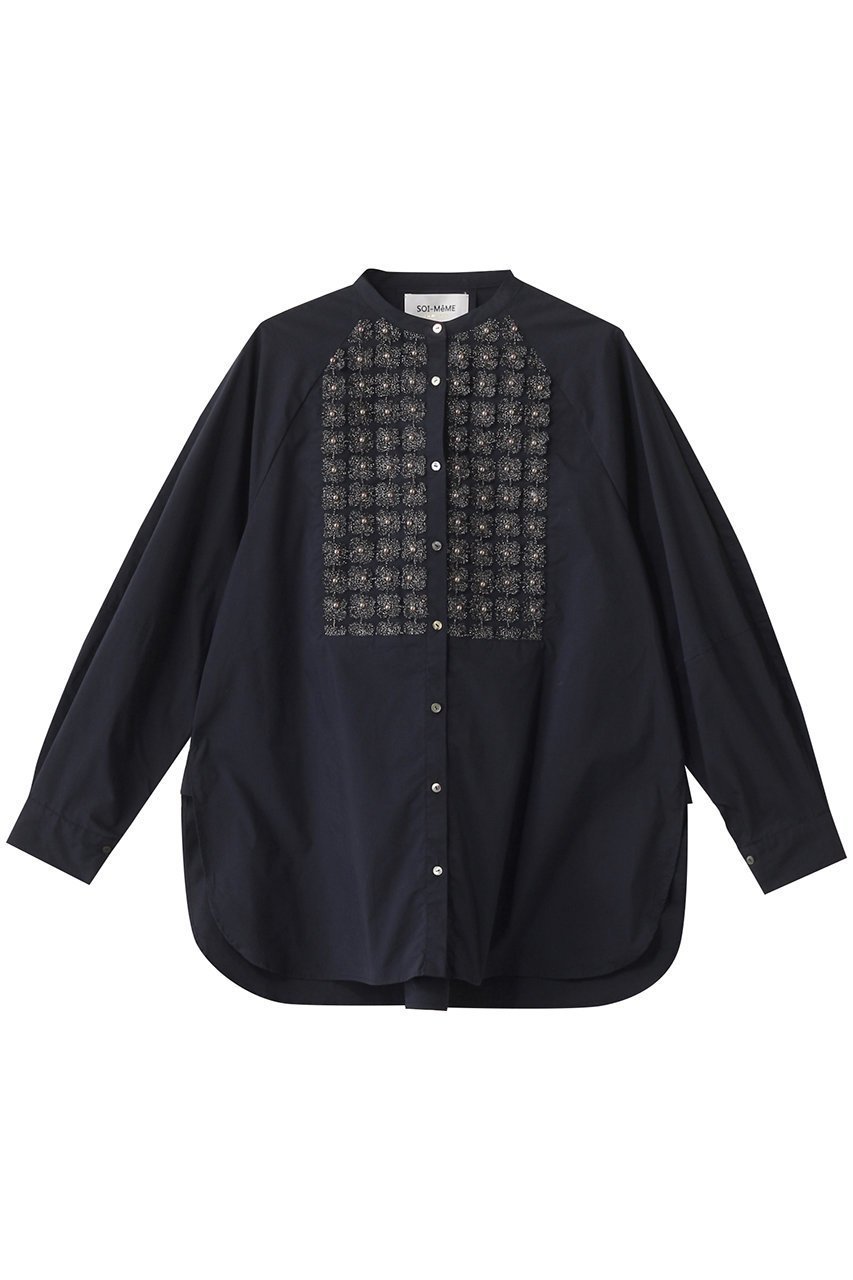 【マリリンムーン/MARILYN MOON】の【SOI-MeME】パールラメレースブラウス インテリア・キッズ・メンズ・レディースファッション・服の通販 founy(ファニー) ファッション Fashion レディースファッション Fashion for Women トップス・カットソー Cut & Sew Tops シャツ・ブラウス・オフィスカジュアル Elegant Blouses & Button-Ups オケージョン Occasion Wear コクーン Cocoon, Cocoon Silhouette シンプル Simple, Minimal スリーブ Sleeve, Long Sleeve / Short Sleeve パール Pearl, Pearl Accent ボトム Bottoms, Lower Wear モダン Modern, Contemporary リラックス Relax, Relaxed Fit レース Lace, Lace Fabric ロング Long, Long-Length 別注 Limited Edition, Custom Order ネイビー|ID: prp329100004614997 ipo3291000000036084117