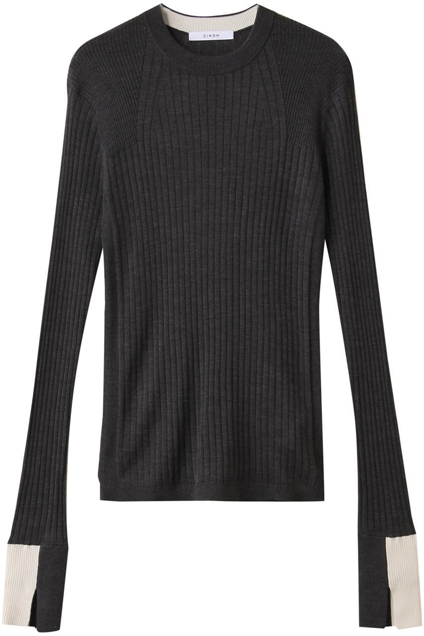 【チノ/CINOH】のシルク クルーネック タイト ニット インテリア・キッズ・メンズ・レディースファッション・服の通販 founy(ファニー) 　ファッション　Fashion　レディースファッション　Fashion for Women　トップス・カットソー　Cut & Sew Tops　ニット　Knit Tops & Sweaters　カジュアルプルオーバー・ニットトップス　Pullovers & Knit Tops / Casual Pullovers　2025年　2025　2025-2026秋冬・A/W　Autumn/Winter 2025–26 AW25–26　インナー　Innerwear　ウォッシャブル　Machine Washable　コンパクト　Compact, Small Size　シルク　Silk, 100% Silk　ストレート　Straight, Straight Cut　トレンド　Trend, Trending Now　ボトム　Bottoms, Lower Wear　A/W・秋冬　Autumn/Winter　チャコールグレー/ホワイト|ID: prp329100004615019 ipo3291000000033048294