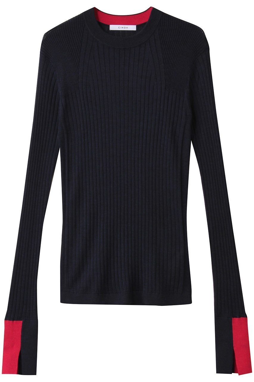 【チノ/CINOH】のシルク クルーネック タイト ニット インテリア・キッズ・メンズ・レディースファッション・服の通販 founy(ファニー) 　ファッション　Fashion　レディースファッション　Fashion for Women　トップス・カットソー　Cut & Sew Tops　ニット　Knit Tops & Sweaters　カジュアルプルオーバー・ニットトップス　Pullovers & Knit Tops / Casual Pullovers　2025年　2025　2025-2026秋冬・A/W　Autumn/Winter 2025–26 AW25–26　インナー　Innerwear　ウォッシャブル　Machine Washable　コンパクト　Compact, Small Size　シルク　Silk, 100% Silk　ストレート　Straight, Straight Cut　トレンド　Trend, Trending Now　ボトム　Bottoms, Lower Wear　A/W・秋冬　Autumn/Winter　ネイビー/レッド|ID: prp329100004615019 ipo3291000000033048295