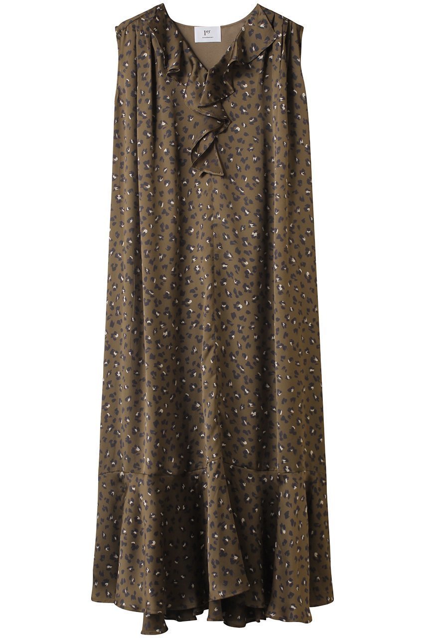 【プルミエ アロンディスモン/1er Arrondissement】のレオパードプリントワンピース インテリア・キッズ・メンズ・レディースファッション・服の通販 founy(ファニー) 　ファッション　Fashion　レディースファッション　Fashion for Women　ワンピース　Dresses　チュニック　Tunic Tops & Dresses　カーディガン　Cardigan, Knitwear　ジャケット　Jacket, Outerwear　チュニック　Tunic, Long Top　フリル　Frill, Ruffle　レオパード　Leopard, Animal Print　ロング　Long, Long-Length　A/W・秋冬　Autumn/Winter　ブラウン|ID: prp329100004615958 ipo3291000000035937251