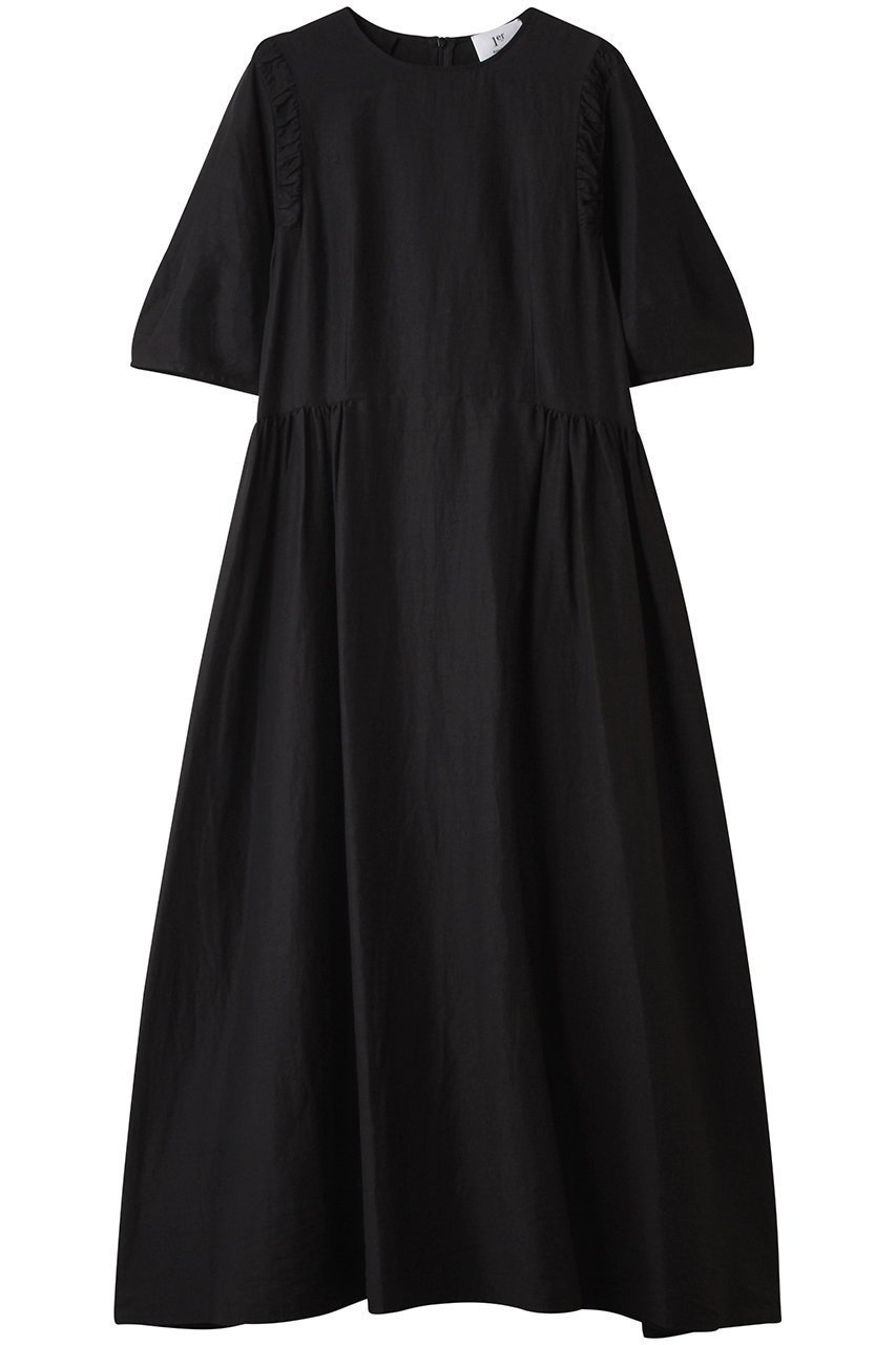 【プルミエ アロンディスモン/1er Arrondissement】のショルダーギャザーワンピース インテリア・キッズ・メンズ・レディースファッション・服の通販 founy(ファニー) 　ファッション　Fashion　レディースファッション　Fashion for Women　ワンピース　Dresses　チュニック　Tunic Tops & Dresses　ギャザー　Gathered, Ruffled　サンダル　Sandals, Summer Shoes　チュニック　Tunic, Long Top　ファブリック　Fabric, Textile　マキシ　Maxi, Full Length　リゾート　Resort, Vacation Style　ロング　Long, Long-Length　エレガント 上品　Elegant　ブラック|ID: prp329100004615960 ipo3291000000036150763