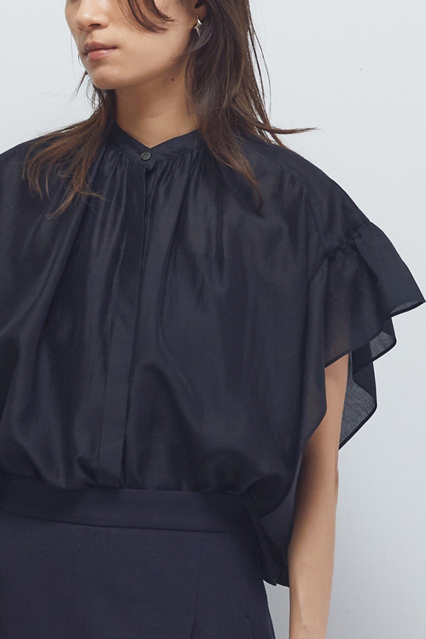 【プルミエ アロンディスモン/1er Arrondissement】のバンドカラーシアーブラウス 人気、トレンドファッション・服の通販 founy(ファニー) 　ファッション　Fashion　レディースファッション　Fashion for Women　トップス・カットソー　Cut & Sew Tops　シャツ・ブラウス・オフィスカジュアル　Elegant Blouses & Button-Ups　シアー　Sheer, See-Through　ショート　Short, Short Length　スリーブ　Sleeve, Long Sleeve / Short Sleeve　other-7|ID: prp329100004615982 ipo3291000000033329287