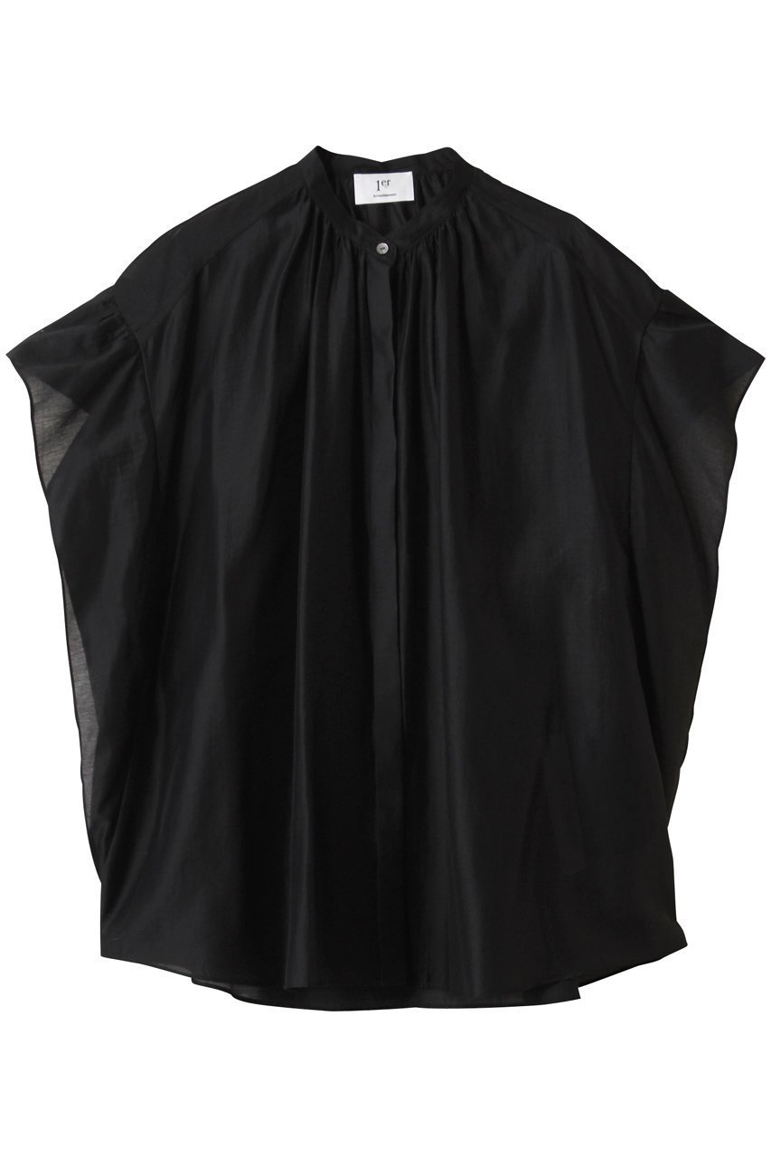 【プルミエ アロンディスモン/1er Arrondissement】のバンドカラーシアーブラウス インテリア・キッズ・メンズ・レディースファッション・服の通販 founy(ファニー) ファッション Fashion レディースファッション Fashion for Women トップス・カットソー Cut & Sew Tops シャツ・ブラウス・オフィスカジュアル Elegant Blouses & Button-Ups シアー Sheer, See-Through ショート Short, Short Length スリーブ Sleeve, Long Sleeve / Short Sleeve ブラック|ID: prp329100004615982 ipo3291000000035345510