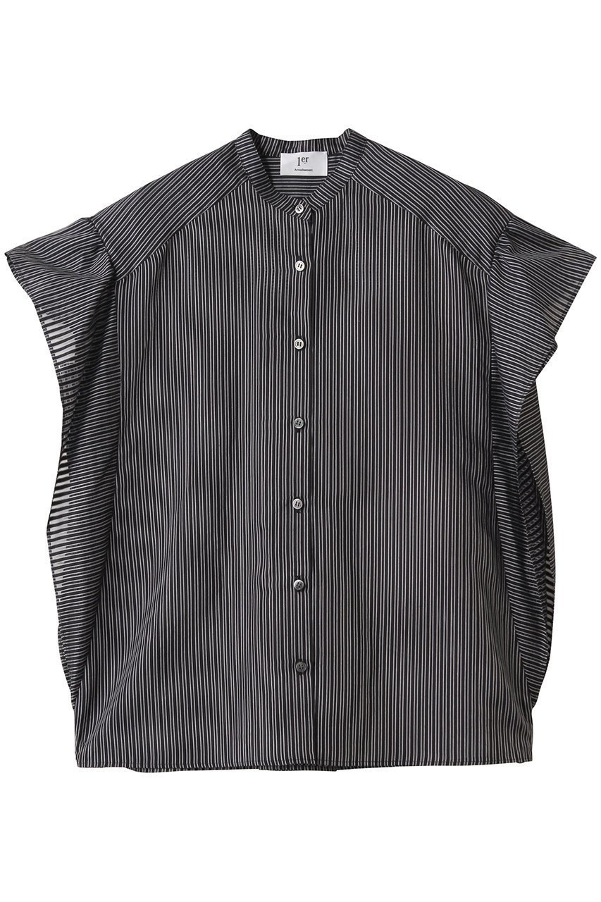 【プルミエ アロンディスモン/1er Arrondissement】のシアーストライプブラウス インテリア・キッズ・メンズ・レディースファッション・服の通販 founy(ファニー) 　ファッション　Fashion　レディースファッション　Fashion for Women　トップス・カットソー　Cut & Sew Tops　シャツ・ブラウス・オフィスカジュアル　Elegant Blouses & Button-Ups　2025年　2025　2025-2026秋冬・A/W　Autumn/Winter 2025–26 AW25–26　ショート　Short, Short Length　スリーブ　Sleeve, Long Sleeve / Short Sleeve　ボーダー　Border, Stripe　無地　Plain, Solid Color　A/W・秋冬　Autumn/Winter　ブラック|ID: prp329100004615983 ipo3291000000033059850