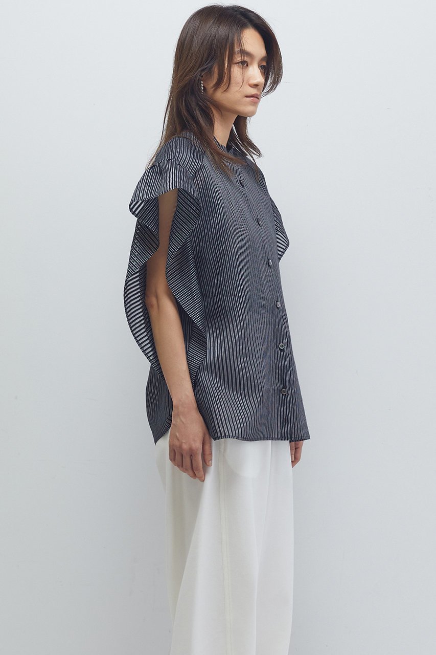 【プルミエ アロンディスモン/1er Arrondissement】のシアーストライプブラウス 人気、トレンドファッション・服の通販 founy(ファニー) 　ファッション　Fashion　レディースファッション　Fashion for Women　トップス・カットソー　Cut & Sew Tops　シャツ・ブラウス・オフィスカジュアル　Elegant Blouses & Button-Ups　ショート　Short, Short Length　スリーブ　Sleeve, Long Sleeve / Short Sleeve　ボーダー　Border, Stripe　再入荷　Restock / Back in Stock　無地　Plain, Solid Color　other-6|ID: prp329100004615983 ipo3291000000033329291