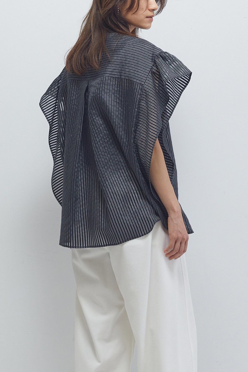 【プルミエ アロンディスモン/1er Arrondissement】のシアーストライプブラウス 人気、トレンドファッション・服の通販 founy(ファニー) 　ファッション　Fashion　レディースファッション　Fashion for Women　トップス・カットソー　Cut & Sew Tops　シャツ・ブラウス・オフィスカジュアル　Elegant Blouses & Button-Ups　ショート　Short, Short Length　スリーブ　Sleeve, Long Sleeve / Short Sleeve　ボーダー　Border, Stripe　再入荷　Restock / Back in Stock　無地　Plain, Solid Color　other-7|ID: prp329100004615983 ipo3291000000033329293