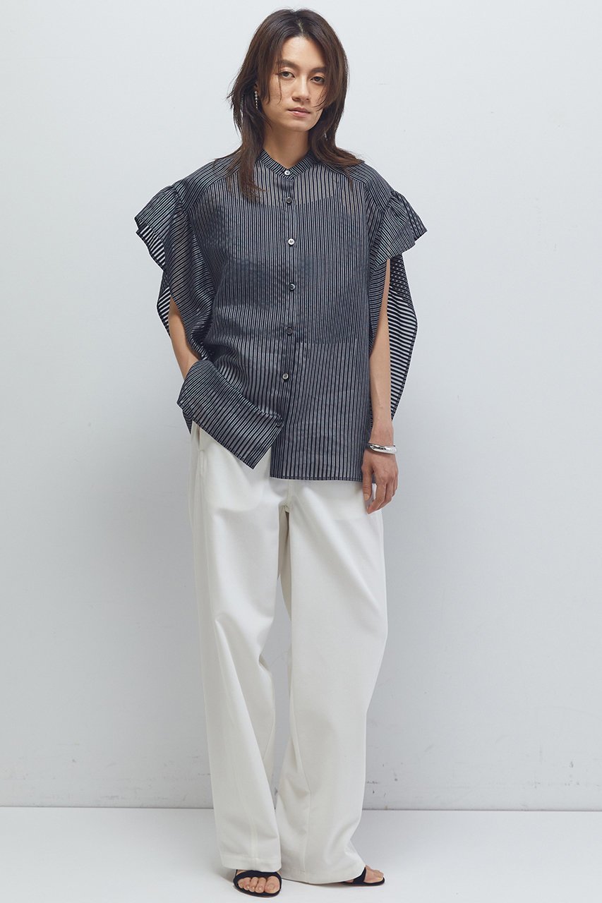 【プルミエ アロンディスモン/1er Arrondissement】のシアーストライプブラウス 人気、トレンドファッション・服の通販 founy(ファニー) 　ファッション　Fashion　レディースファッション　Fashion for Women　トップス・カットソー　Cut & Sew Tops　シャツ・ブラウス・オフィスカジュアル　Elegant Blouses & Button-Ups　ショート　Short, Short Length　スリーブ　Sleeve, Long Sleeve / Short Sleeve　ボーダー　Border, Stripe　再入荷　Restock / Back in Stock　無地　Plain, Solid Color　other-8|ID: prp329100004615983 ipo3291000000033329294