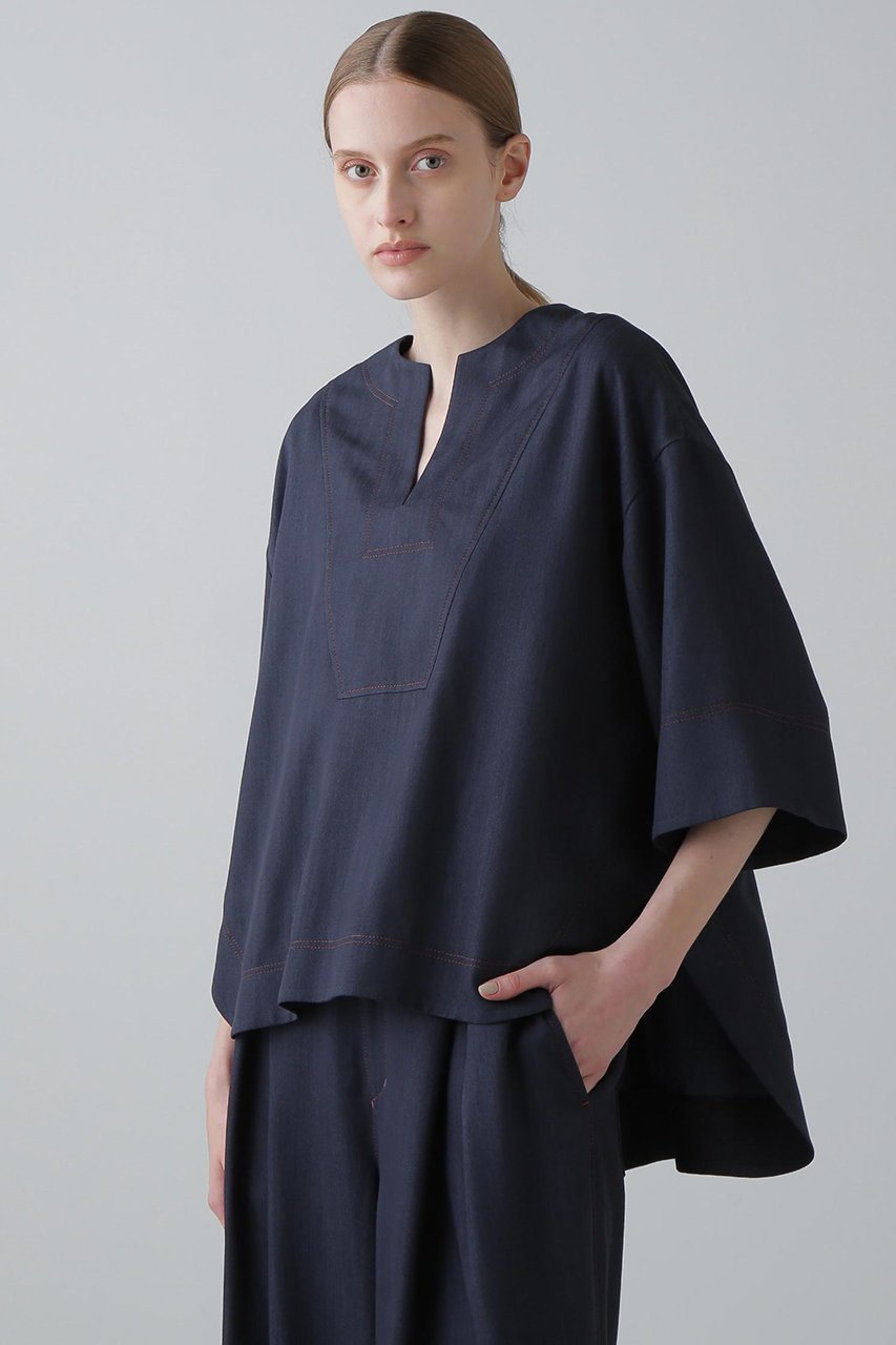 【アドーア/ADORE】のスラブデニムブラウス 人気、トレンドファッション・服の通販 founy(ファニー) 　ファッション　Fashion　レディースファッション　Fashion for Women　トップス・カットソー　Cut & Sew Tops　シャツ・ブラウス・オフィスカジュアル　Elegant Blouses & Button-Ups　おすすめ　Recommended / Our Picks　ショート　Short, Short Length　スリーブ　Sleeve, Long Sleeve / Short Sleeve　セットアップ　Set-Up, Coordinated Outfit　チュニック　Tunic, Long Top　ツイル　Twist, Twisted Detail　デニム　Denim, Jeans Material　バランス　Balance, Style Balance　リラックス　Relax, Relaxed Fit　other-2|ID: prp329100004615985 ipo3291000000034990818