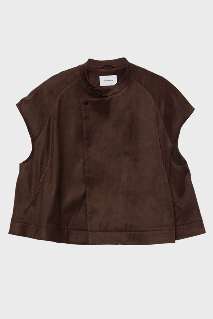 【スタニングルアー/STUNNING LURE】のrスエードAラインベスト インテリア・キッズ・メンズ・レディースファッション・服の通販 founy(ファニー) 　ファッション　Fashion　レディースファッション　Fashion for Women　アウター　Coat / Outerwear Collection　レディースジャケット・軽アウター　Jackets　なめらか　Smooth, Silky Texture　インナー　Innerwear　ショート　Short, Short Length　ジャケット　Jacket, Outerwear　ドレープ　Drape, Draping Fabric　ベスト　Vest, Waistcoat　メタリック　Metallic, Shiny Finish　新作・新入荷　New Arrivals / New In　ブラウン|ID: prp329100004616027 ipo3291000000033060454