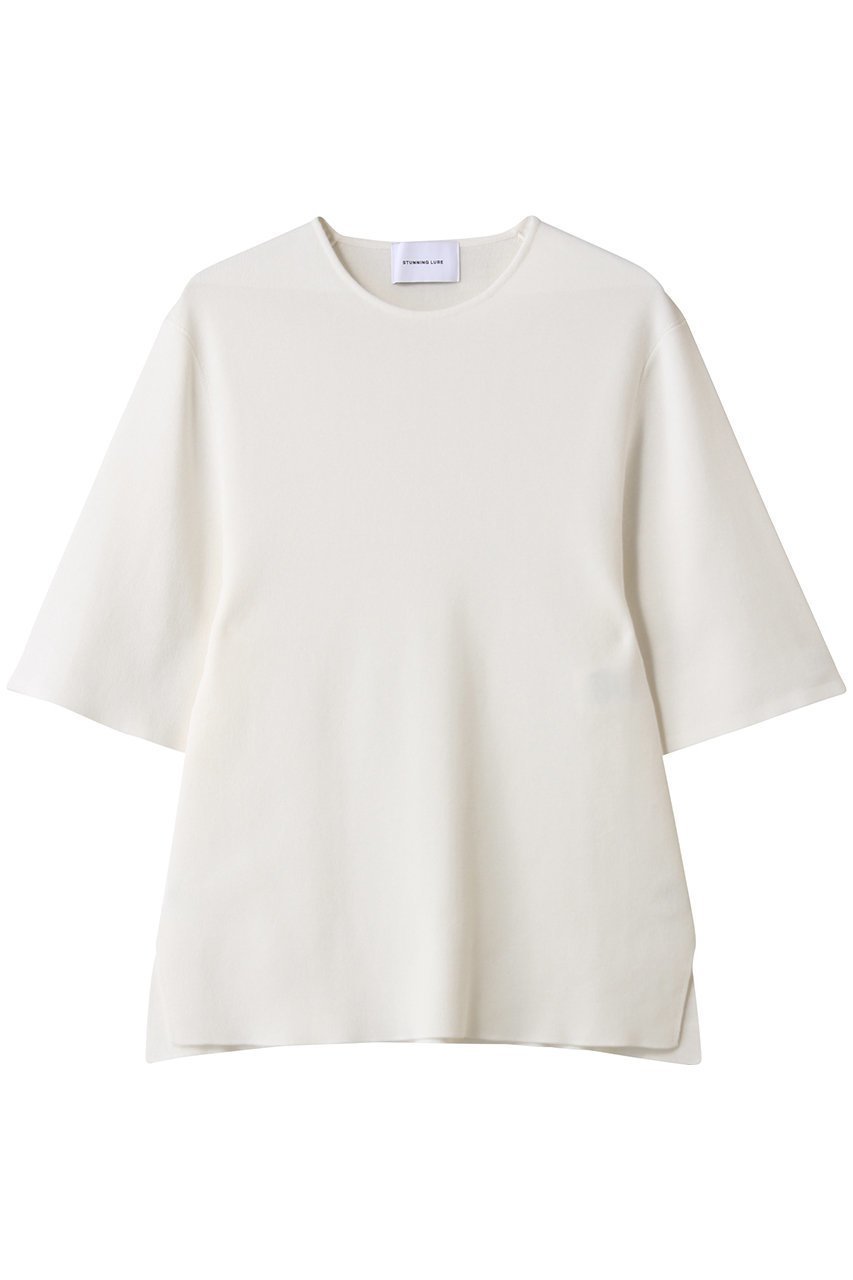 【スタニングルアー/STUNNING LURE】のrハーフスリーブニットTシャツ インテリア・キッズ・メンズ・レディースファッション・服の通販 founy(ファニー) 　ファッション　Fashion　レディースファッション　Fashion for Women　トップス・カットソー　Cut & Sew Tops　ニット　Knit Tops & Sweaters　シャツ・ブラウス・オフィスカジュアル　Elegant Blouses & Button-Ups　ロングTシャツ・Tシャツ　Longline T-Shirts & Tees　カジュアルプルオーバー・ニットトップス　Pullovers & Knit Tops / Casual Pullovers　シェイプ　Shape, Slim Fit　ショルダー　Shoulder, Shoulder Strap　夏　Summer　オフホワイト|ID: prp329100004616046 ipo3291000000033216497