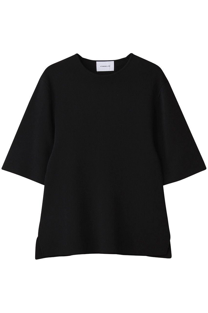 【スタニングルアー/STUNNING LURE】のrハーフスリーブニットTシャツ インテリア・キッズ・メンズ・レディースファッション・服の通販 founy(ファニー) 　ファッション　Fashion　レディースファッション　Fashion for Women　トップス・カットソー　Cut & Sew Tops　ニット　Knit Tops & Sweaters　シャツ・ブラウス・オフィスカジュアル　Elegant Blouses & Button-Ups　ロングTシャツ・Tシャツ　Longline T-Shirts & Tees　カジュアルプルオーバー・ニットトップス　Pullovers & Knit Tops / Casual Pullovers　シェイプ　Shape, Slim Fit　ショルダー　Shoulder, Shoulder Strap　夏　Summer　ブラック|ID: prp329100004616046 ipo3291000000033216499