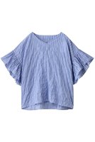 【ナナデコール/nanadecor】のユーカリストライプローズマリーVトップス 人気、トレンドファッション・服の通販 founy(ファニー) ファッション Fashion レディースファッション Fashion for Women トップス・カットソー Cut & Sew Tops ストライプ Stripe, Striped Pattern パジャマ Pajamas, Sleepwear フリル Frill, Ruffle リラックス Relax, Relaxed Fit 新作・新入荷 New Arrivals / New In |ID:prp329100004616075