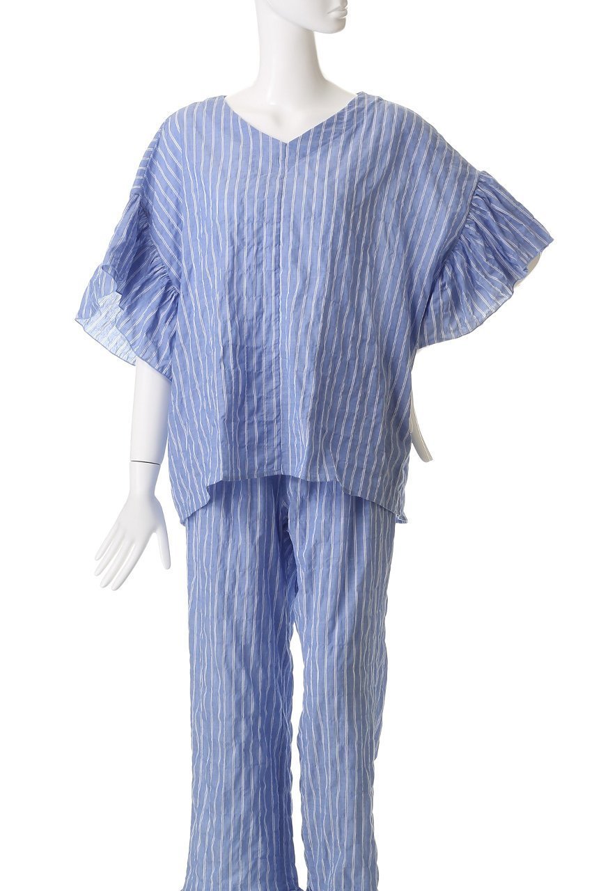 【ナナデコール/nanadecor】のユーカリストライプローズマリーVトップス 人気、トレンドファッション・服の通販 founy(ファニー) 　ファッション　Fashion　レディースファッション　Fashion for Women　トップス・カットソー　Cut & Sew Tops　ストライプ　Stripe, Striped Pattern　パジャマ　Pajamas, Sleepwear　フリル　Frill, Ruffle　リラックス　Relax, Relaxed Fit　新作・新入荷　New Arrivals / New In　other-2|ID: prp329100004616075 ipo3291000000033060977