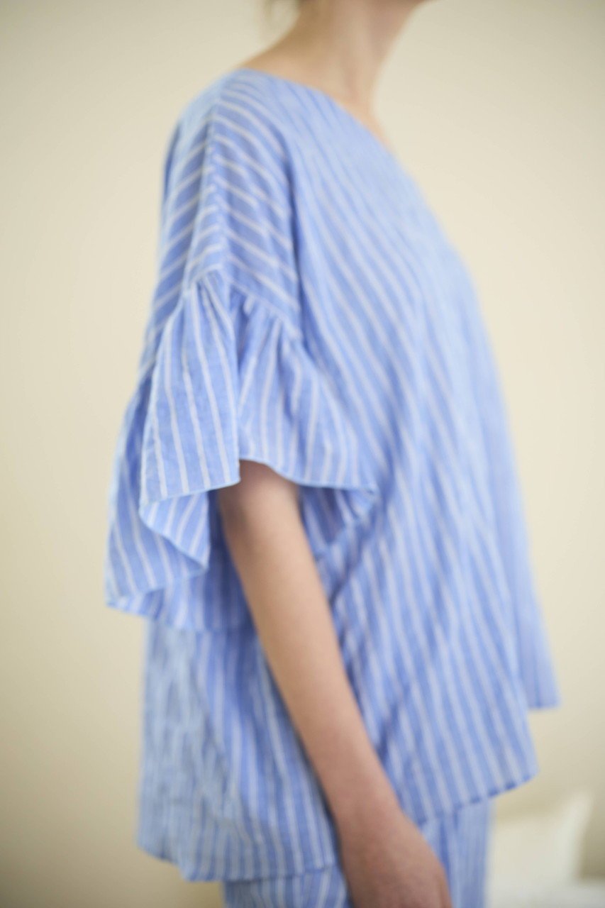【ナナデコール/nanadecor】のユーカリストライプローズマリーVトップス 人気、トレンドファッション・服の通販 founy(ファニー) 　ファッション　Fashion　レディースファッション　Fashion for Women　トップス・カットソー　Cut & Sew Tops　ストライプ　Stripe, Striped Pattern　パジャマ　Pajamas, Sleepwear　フリル　Frill, Ruffle　リラックス　Relax, Relaxed Fit　新作・新入荷　New Arrivals / New In　other-7|ID: prp329100004616075 ipo3291000000033060986