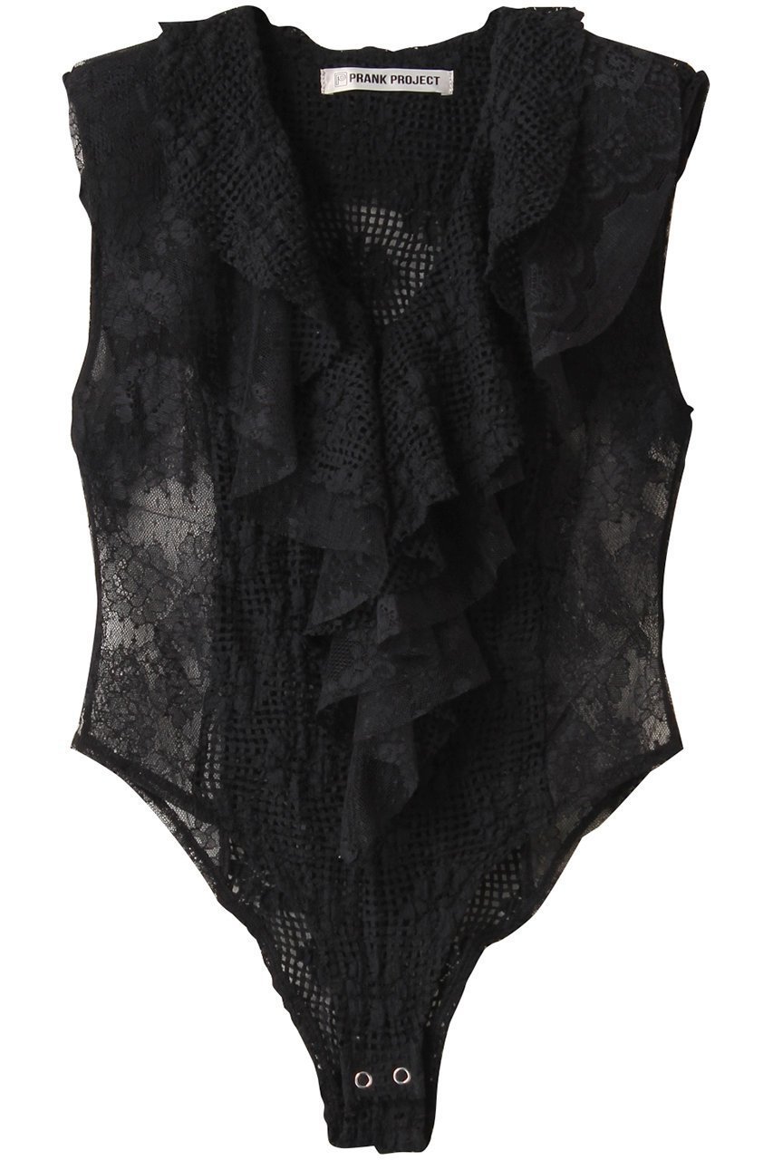 【プランク プロジェクト/PRANK PROJECT】のレースフリルボディースーツ / Lace Frill Bodysuit インテリア・キッズ・メンズ・レディースファッション・服の通販 founy(ファニー) 　ファッション　Fashion　レディースファッション　Fashion for Women　トップス・カットソー　Cut & Sew Tops　キャミソール&ノースリーブ　Camisoles & Sleeveless Tops　シャツ・ブラウス・オフィスカジュアル　Elegant Blouses & Button-Ups　ロングTシャツ・Tシャツ　Longline T-Shirts & Tees　カットソー・ベーシックTシャツ　Cut-and-Sewn Tops / Stretch Tees & Basics　インナー　Innerwear　キャミソール　Camisole, Spaghetti Strap Top　ジャケット　Jacket, Outerwear　ストレッチ　Stretch, Stretchy Fabric　スーツ　Suit, Formalwear　タンク　Tank Top, Sleeveless Top　レース　Lace, Lace Fabric　BLK(ブラック)|ID: prp329100004616878 ipo3291000000036181176