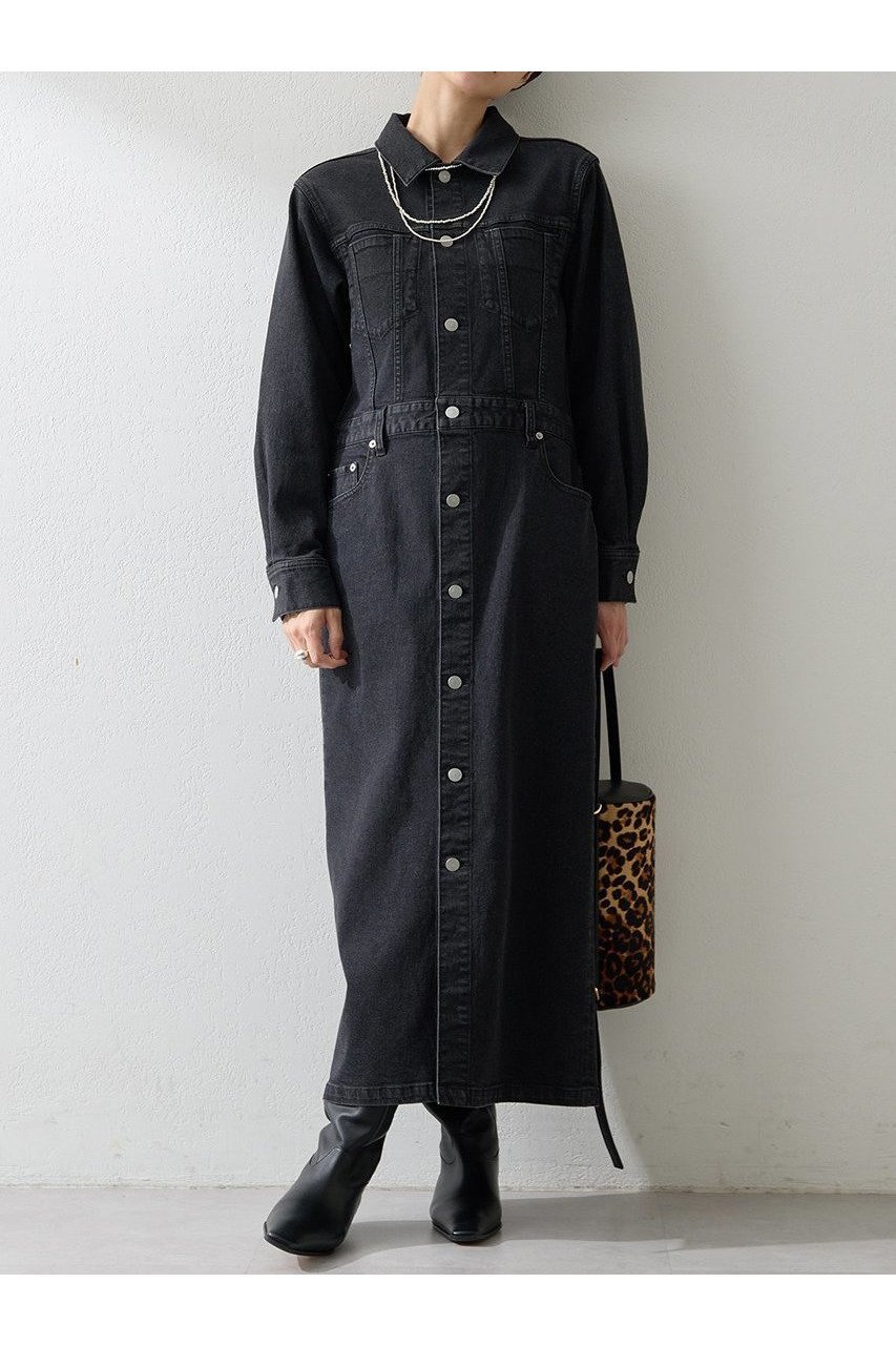 【ウィムガゼット/Whim Gazette】のストレッチデニムワンピース インテリア・キッズ・メンズ・レディースファッション・服の通販 founy(ファニー) 　ファッション　Fashion　レディースファッション　Fashion for Women　ワンピース　Dresses　チュニック　Tunic Tops & Dresses　スタイリッシュ　Stylish, Fashionable　ストレッチ　Stretch, Stretchy Fabric　スリット　Slit, Slit Detail　チュニック　Tunic, Long Top　デニム　Denim, Jeans Material　フロント　Front, Front Design　ロング　Long, Long-Length　A/W・秋冬　Autumn/Winter　2025年　2025　2025-2026秋冬・A/W　Autumn/Winter 2025–26 AW25–26　ブラック|ID: prp329100004619140 ipo3291000000033123914