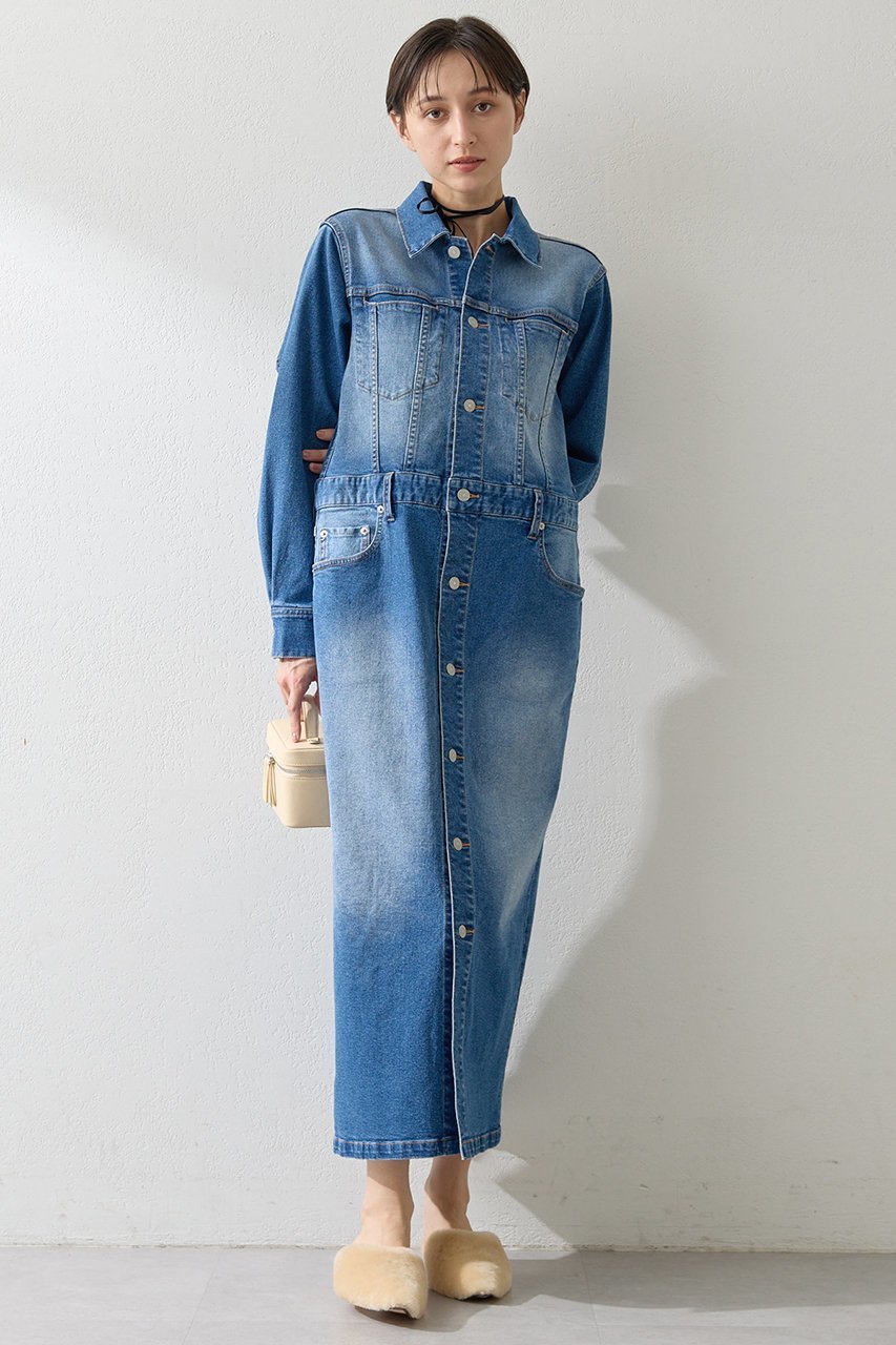 【ウィムガゼット/Whim Gazette】のストレッチデニムワンピース インテリア・キッズ・メンズ・レディースファッション・服の通販 founy(ファニー) 　ファッション　Fashion　レディースファッション　Fashion for Women　ワンピース　Dresses　チュニック　Tunic Tops & Dresses　スタイリッシュ　Stylish, Fashionable　ストレッチ　Stretch, Stretchy Fabric　スリット　Slit, Slit Detail　チュニック　Tunic, Long Top　デニム　Denim, Jeans Material　フロント　Front, Front Design　ロング　Long, Long-Length　インディゴブルー|ID: prp329100004619140 ipo3291000000036225530