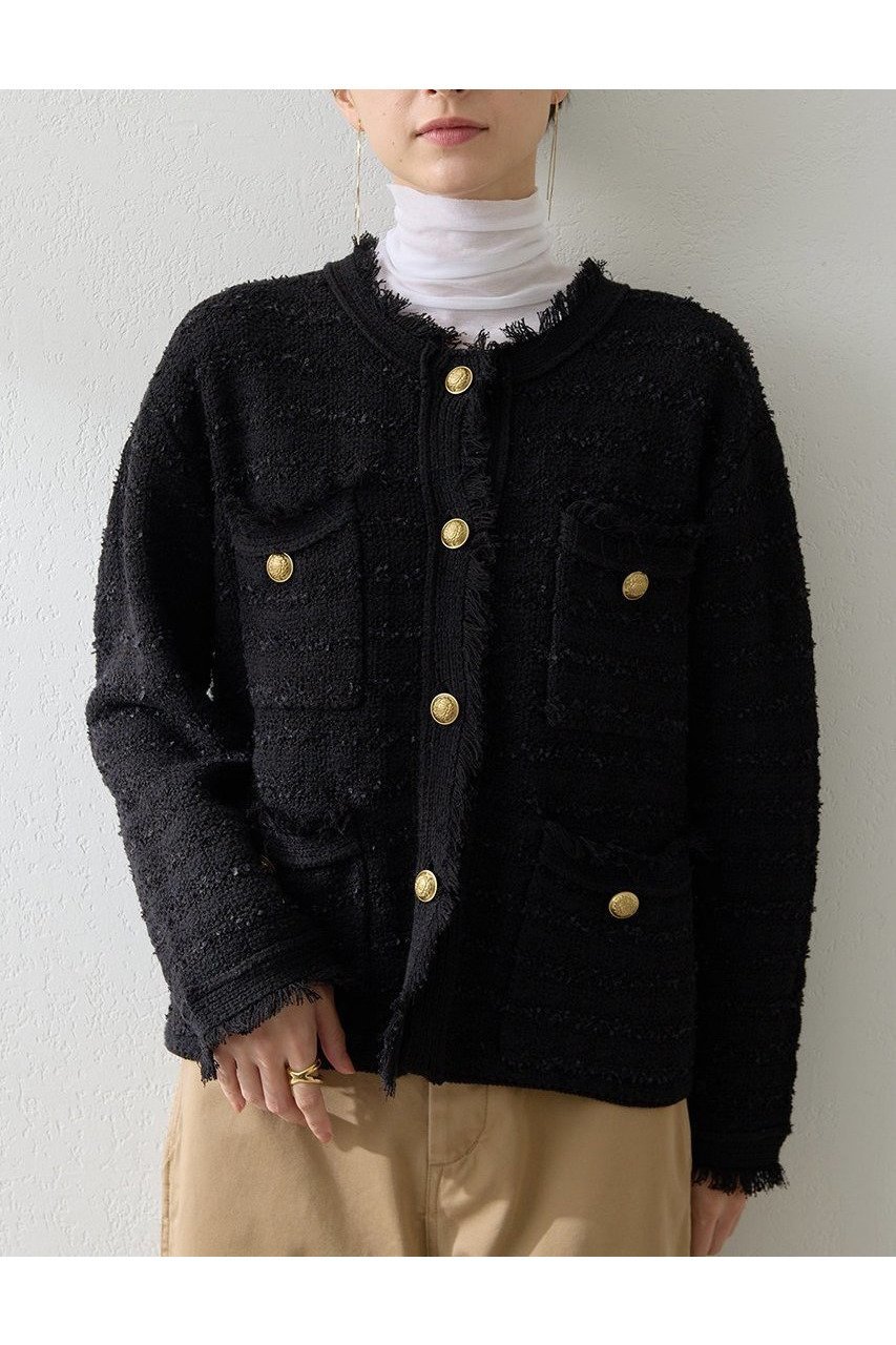 【ウィムガゼット/Whim Gazette】のツィードニットジャケット インテリア・キッズ・メンズ・レディースファッション・服の通販 founy(ファニー) 　ファッション　Fashion　レディースファッション　Fashion for Women　アウター　Coat / Outerwear Collection　レディースジャケット・軽アウター　Jackets　2025年　2025　2025-2026秋冬・A/W　Autumn/Winter 2025–26 AW25–26　おすすめ　Recommended / Our Picks　カーディガン　Cardigan, Knitwear　クラシカル　Classical, Vintage-Inspired　ジャケット　Jacket, Outerwear　ツイード　Twill, Twill Weave　フリンジ　Fringe, Tassel　ミックス　Mix, Mixed Style　エレガント 上品　Elegant　A/W・秋冬　Autumn/Winter　ブラック|ID: prp329100004619152 ipo3291000000033124022
