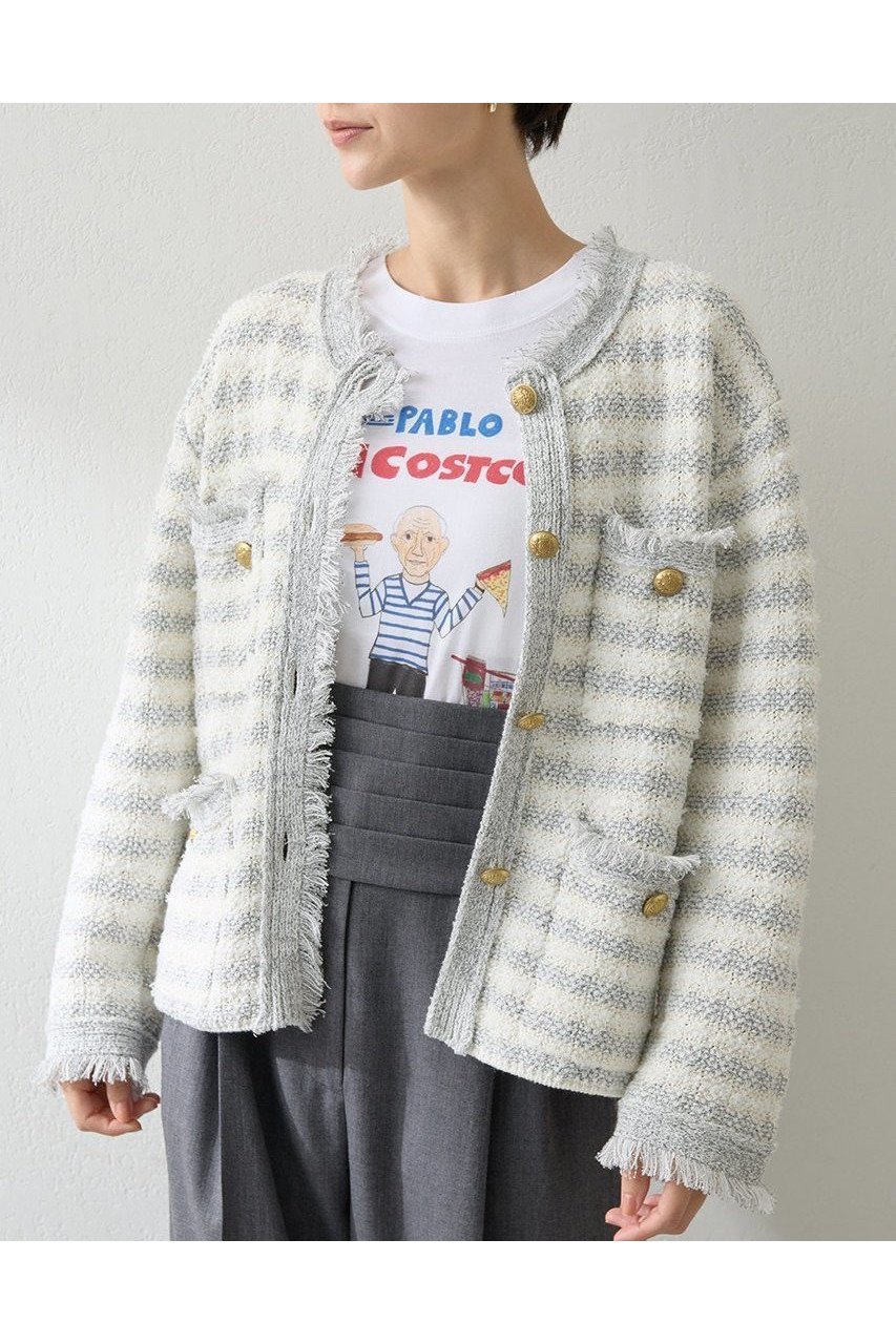 【ウィムガゼット/Whim Gazette】のツィードニットジャケット インテリア・キッズ・メンズ・レディースファッション・服の通販 founy(ファニー) 　ファッション　Fashion　レディースファッション　Fashion for Women　アウター　Coat / Outerwear Collection　レディースジャケット・軽アウター　Jackets　2025年　2025　2025-2026秋冬・A/W　Autumn/Winter 2025–26 AW25–26　おすすめ　Recommended / Our Picks　カーディガン　Cardigan, Knitwear　クラシカル　Classical, Vintage-Inspired　ジャケット　Jacket, Outerwear　ツイード　Twill, Twill Weave　フリンジ　Fringe, Tassel　ミックス　Mix, Mixed Style　エレガント 上品　Elegant　A/W・秋冬　Autumn/Winter　グレー|ID: prp329100004619152 ipo3291000000033124024