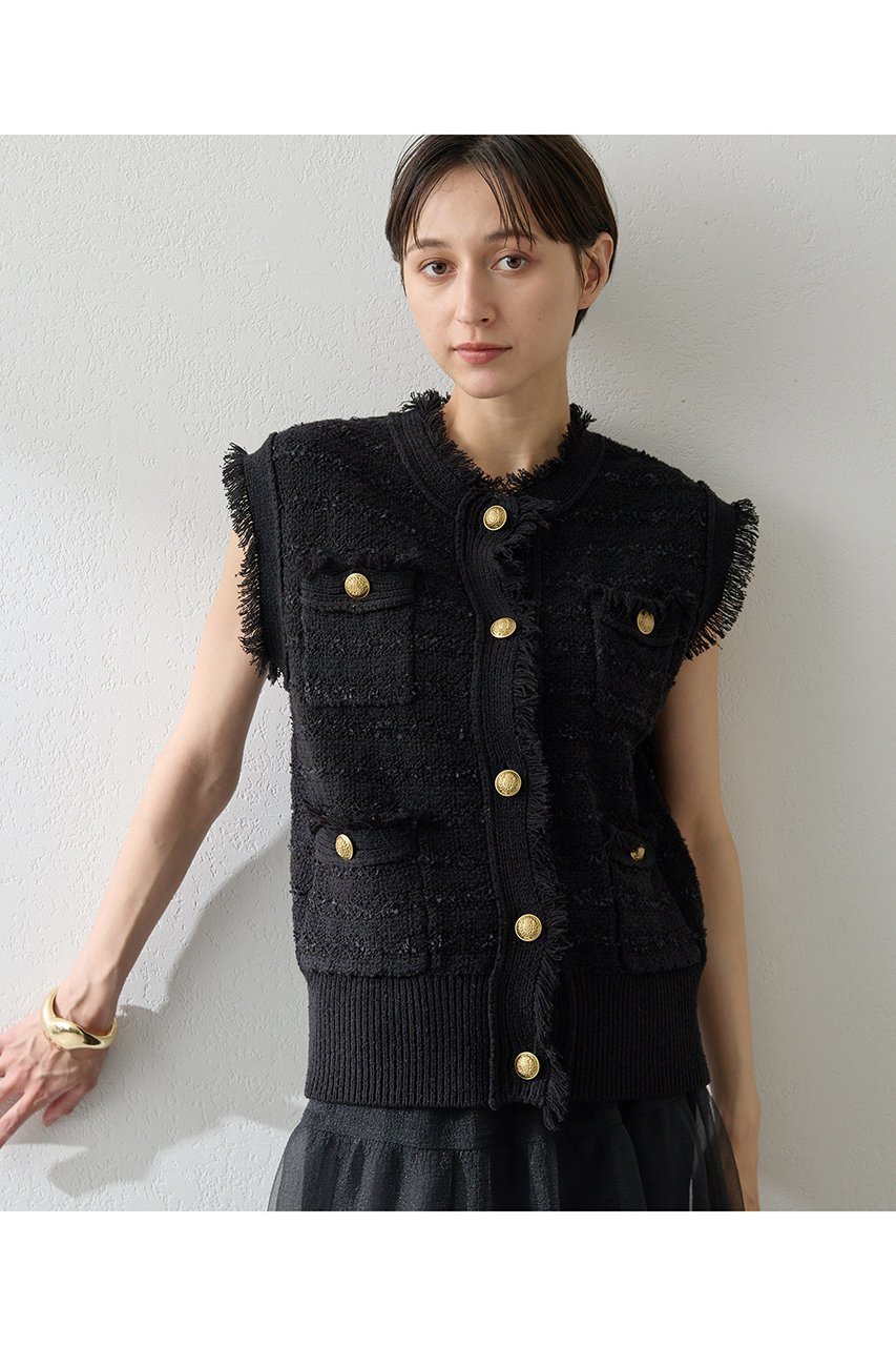 【ウィムガゼット/Whim Gazette】のツィードニットジレ インテリア・キッズ・メンズ・レディースファッション・服の通販 founy(ファニー) 　ファッション　Fashion　レディースファッション　Fashion for Women　アウター　Coat / Outerwear Collection　レディースジャケット・軽アウター　Jackets　クラシカル　Classical, Vintage-Inspired　クラシック　Classic, Timeless Style　ジャケット　Jacket, Outerwear　ツイード　Twill, Twill Weave　ベスト　Vest, Waistcoat　ミックス　Mix, Mixed Style　モダン　Modern, Contemporary　ラグジュアリー　Luxury, Elegant　ブラック|ID: prp329100004619153 ipo3291000000035625436