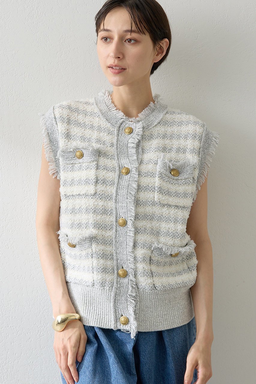 【ウィムガゼット/Whim Gazette】のツィードニットジレ インテリア・キッズ・メンズ・レディースファッション・服の通販 founy(ファニー) 　ファッション　Fashion　レディースファッション　Fashion for Women　アウター　Coat / Outerwear Collection　レディースジャケット・軽アウター　Jackets　クラシカル　Classical, Vintage-Inspired　クラシック　Classic, Timeless Style　ジャケット　Jacket, Outerwear　ツイード　Twill, Twill Weave　ベスト　Vest, Waistcoat　ミックス　Mix, Mixed Style　モダン　Modern, Contemporary　ラグジュアリー　Luxury, Elegant　グレー|ID: prp329100004619153 ipo3291000000035625437