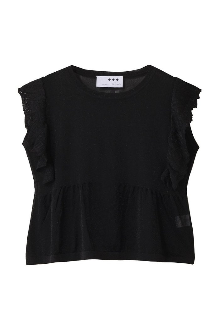 【エリオポール/heliopole】の【THREE DOTS】ラッフルトップ インテリア・キッズ・メンズ・レディースファッション・服の通販 founy(ファニー) https://founy.com/ ファッション Fashion レディースファッション Fashion for Women トップス・カットソー Cut & Sew Tops ニット Knit Tops & Sweaters カジュアルプルオーバー・ニットトップス Pullovers & Knit Tops / Casual Pullovers デニム Denim, Jeans Material フレア Flare, Flared |ID: prp329100004619154 ipo3291000000035651012