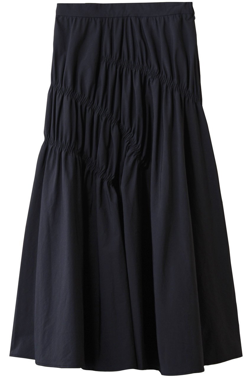 【マノフ/MANOF】のSHIRRING FLARE SKIRT スカート インテリア・キッズ・メンズ・レディースファッション・服の通販 founy(ファニー) 　ファッション　Fashion　レディースファッション　Fashion for Women　スカート　Skirts　ロングスカート　Long Skirts / Maxi & Midi Skirts　アシンメトリー　Asymmetrical Style　シャーリング　Shirring, Ruched　フレア　Flare, Flared　ロング　Long, Long-Length　NAVY|ID: prp329100004619163 ipo3291000000035651020