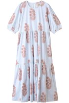 【エスゼット ブロックプリント/SZ Blockprints】のGAIA DRESS POPPY ON THIN STRIPE ティアードドレス ライトブルー|ID: prp329100004621167 ipo3291000000036225638