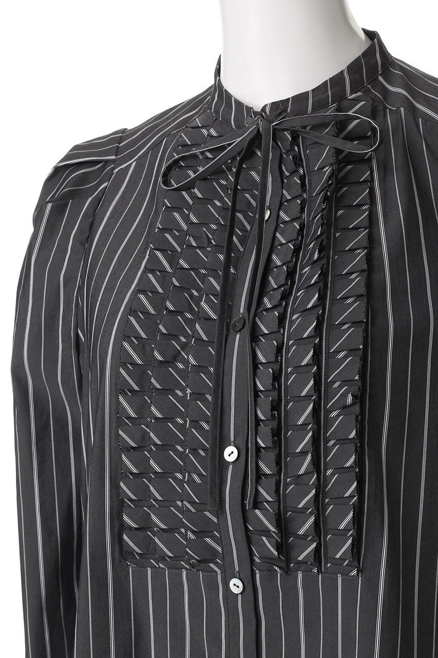 【マリリンムーン/MARILYN MOON】のタックフリルストライプブラウス 人気、トレンドファッション・服の通販 founy(ファニー) 　ファッション　Fashion　レディースファッション　Fashion for Women　トップス・カットソー　Cut & Sew Tops　シャツ・ブラウス・オフィスカジュアル　Elegant Blouses & Button-Ups　オケージョン　Occasion Wear　カフス　Cuff Design　クラシック　Classic, Timeless Style　ショルダー　Shoulder, Shoulder Strap　ストライプ　Stripe, Striped Pattern　スリーブ　Sleeve, Long Sleeve / Short Sleeve　フィット　Fit, Slim Fit　フリル　Frill, Ruffle　モダン　Modern, Contemporary　リボン　Ribbon, Bow　ロング　Long, Long-Length　ビジネス 仕事 通勤　Business / Work / Commuting　other-5|ID: prp329100004621201 ipo3291000000035300673