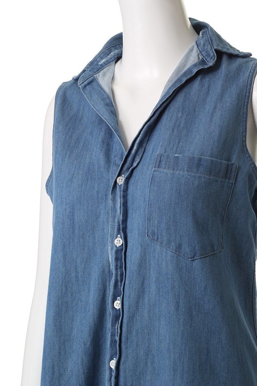 【フランク&アイリーン/Frank&Eileen】のRORY SLEEVELESS イタリアンフェイマスデニム カラーロングシャツ 人気、トレンドファッション・服の通販 founy(ファニー) 　ファッション　Fashion　レディースファッション　Fashion for Women　トップス・カットソー　Cut & Sew Tops　シャツ・ブラウス・オフィスカジュアル　Elegant Blouses & Button-Ups　2025年　2025　2025-2026秋冬・A/W　Autumn/Winter 2025–26 AW25–26　スリーブ　Sleeve, Long Sleeve / Short Sleeve　ダメージ　Distressed, Destroyed　トレンド　Trend, Trending Now　ロング　Long, Long-Length　A/W・秋冬　Autumn/Winter　other-5|ID: prp329100004621205 ipo3291000000033155273