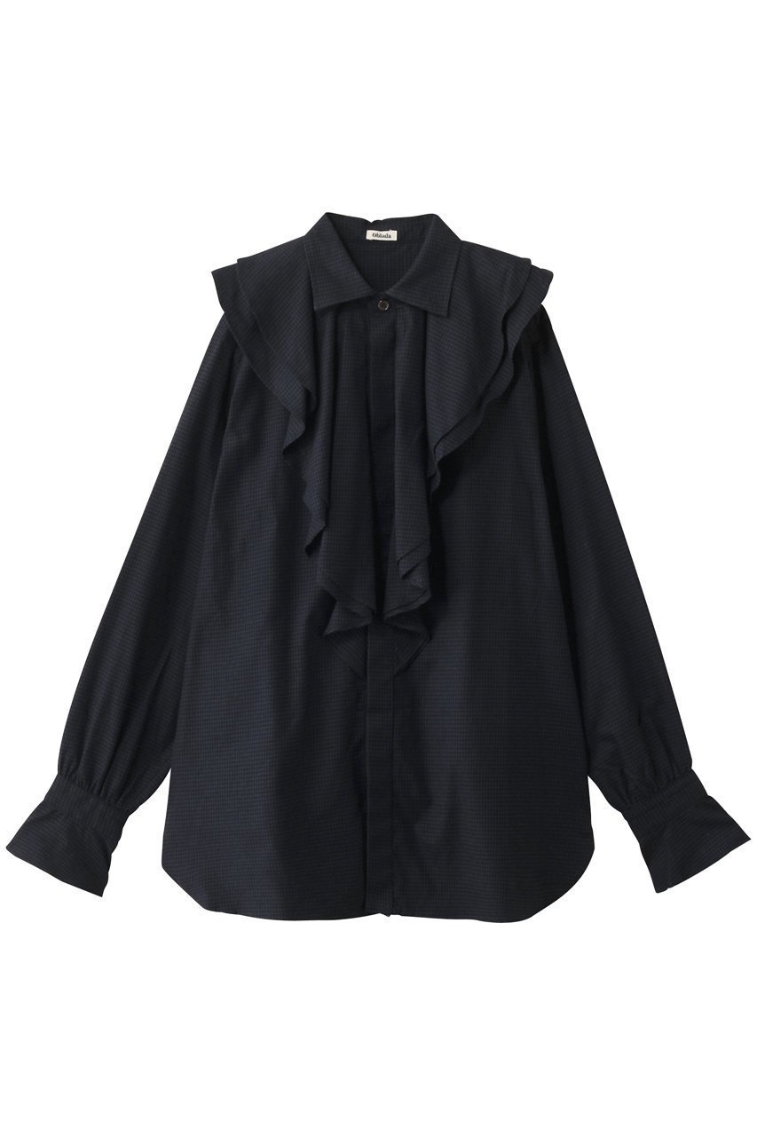 【オブラダ/Oblada】のラッフルシャツ(CHECK) インテリア・キッズ・メンズ・レディースファッション・服の通販 founy(ファニー) 　ファッション　Fashion　レディースファッション　Fashion for Women　トップス・カットソー　Cut & Sew Tops　シャツ・ブラウス・オフィスカジュアル　Elegant Blouses & Button-Ups　2025年　2025　2025-2026秋冬・A/W　Autumn/Winter 2025–26 AW25–26　スリーブ　Sleeve, Long Sleeve / Short Sleeve　バランス　Balance, Style Balance　ラッフル　Ruffle, Frill　ロング　Long, Long-Length　A/W・秋冬　Autumn/Winter　チェック|ID: prp329100004621206 ipo3291000000033155276