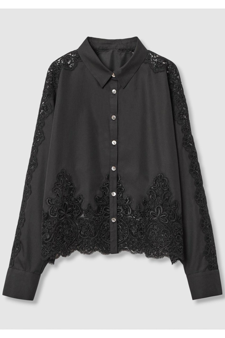 【アナイ/ANAYI】のカットワークレースコットンシャツ インテリア・キッズ・メンズ・レディースファッション・服の通販 founy(ファニー) 　ファッション　Fashion　レディースファッション　Fashion for Women　トップス・カットソー　Cut & Sew Tops　シャツ・ブラウス・オフィスカジュアル　Elegant Blouses & Button-Ups　コンビ　Combo, Combination Style　スリーブ　Sleeve, Long Sleeve / Short Sleeve　ドッキング　Docking, Mixed Material　バランス　Balance, Style Balance　レース　Lace, Lace Fabric　ロング　Long, Long-Length　エレガント 上品　Elegant　ブラック|ID: prp329100004621222 ipo3291000000035651106