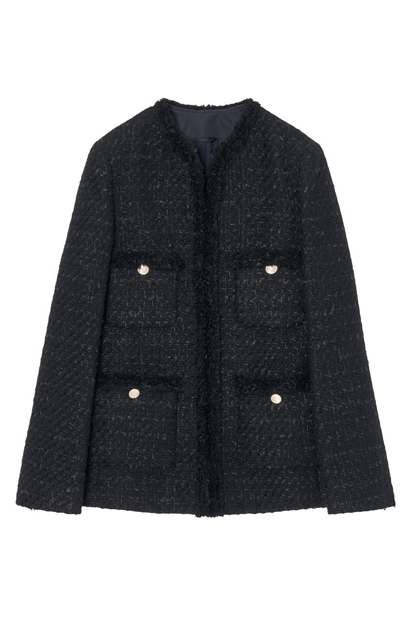 【アナイ/ANAYI】のミックスツイードロングノーカラージャケット インテリア・キッズ・メンズ・レディースファッション・服の通販 founy(ファニー) 　ファッション　Fashion　レディースファッション　Fashion for Women　アウター　Coat / Outerwear Collection　レディースジャケット・軽アウター　Jackets　ノーカラージャケット / シンプル上品コーデ　Collarless Jackets　オケージョン　Occasion Wear　コンパクト　Compact, Small Size　シフォン　Chiffon, Lightweight Fabric　ジャケット　Jacket, Outerwear　ツイード／ツィード　Choker, Choker Necklace　ツイード　Twill, Twill Weave　ハーフ　Half, Half-Length　フリンジ　Fringe, Tassel　フロント　Front, Front Design　ミックス　Mix, Mixed Style　メタル　Metal, Metal Parts　再入荷　Restock / Back in Stock　セレモニー　Ceremony　ネイビー|ID: prp329100004621257 ipo3291000000033155634