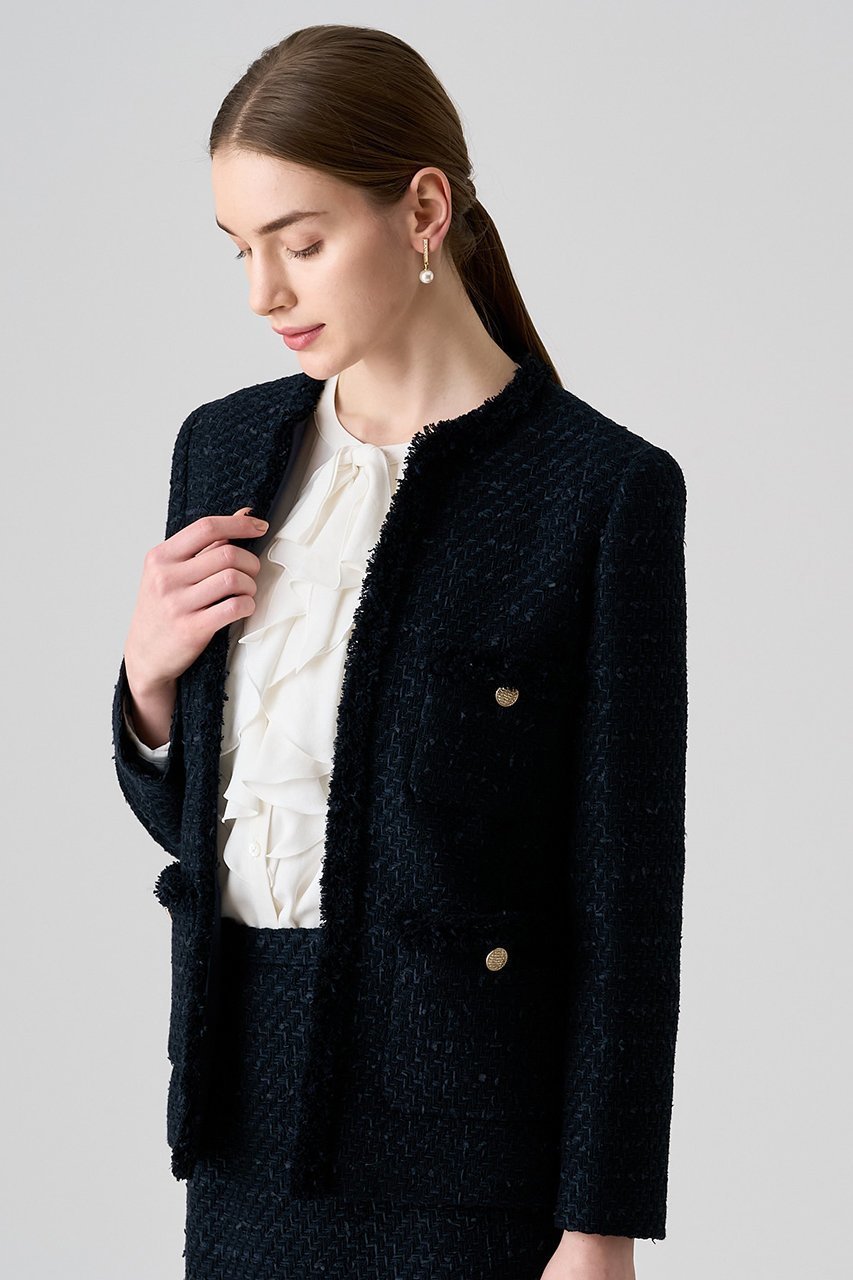 【アナイ/ANAYI】のミックスツイードロングノーカラージャケット 人気、トレンドファッション・服の通販 founy(ファニー) 　ファッション　Fashion　レディースファッション　Fashion for Women　アウター　Coat / Outerwear Collection　レディースジャケット・軽アウター　Jackets　ノーカラージャケット / シンプル上品コーデ　Collarless Jackets　オケージョン　Occasion Wear　コンパクト　Compact, Small Size　シフォン　Chiffon, Lightweight Fabric　ジャケット　Jacket, Outerwear　ツイード／ツィード　Choker, Choker Necklace　ツイード　Twill, Twill Weave　ハーフ　Half, Half-Length　フリンジ　Fringe, Tassel　フロント　Front, Front Design　ミックス　Mix, Mixed Style　メタル　Metal, Metal Parts　再入荷　Restock / Back in Stock　セレモニー　Ceremony　other-7|ID: prp329100004621257 ipo3291000000033155641