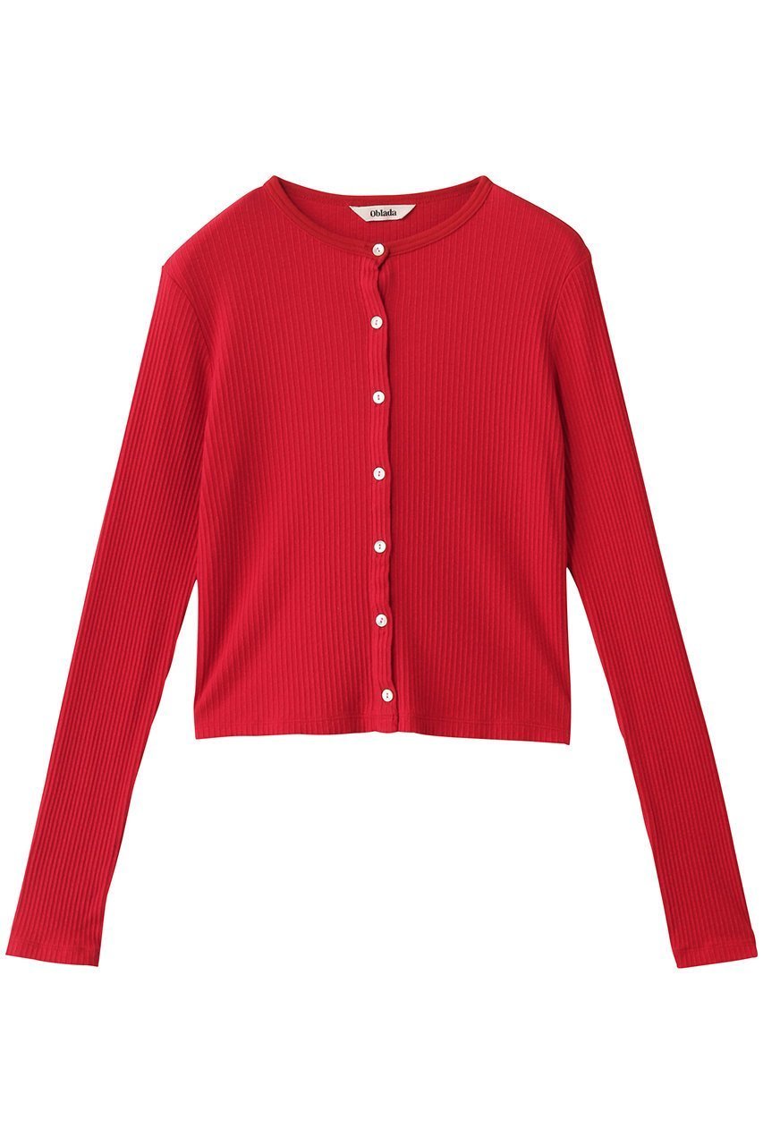 【オブラダ/Oblada】のリブカーディガン インテリア・キッズ・メンズ・レディースファッション・服の通販 founy(ファニー) 　ファッション　Fashion　レディースファッション　Fashion for Women　トップス・カットソー　Cut & Sew Tops　ニット　Knit Tops & Sweaters　カーディガン・羽織り　Layered Style Cardigans　2025年　2025　2025-2026秋冬・A/W　Autumn/Winter 2025–26 AW25–26　カーディガン　Cardigan, Knitwear　コンパクト　Compact, Small Size　シンプル　Simple, Minimal　フォルム　Silhouette, Form　エレガント 上品　Elegant　A/W・秋冬　Autumn/Winter　レッド|ID: prp329100004621261 ipo3291000000033155661