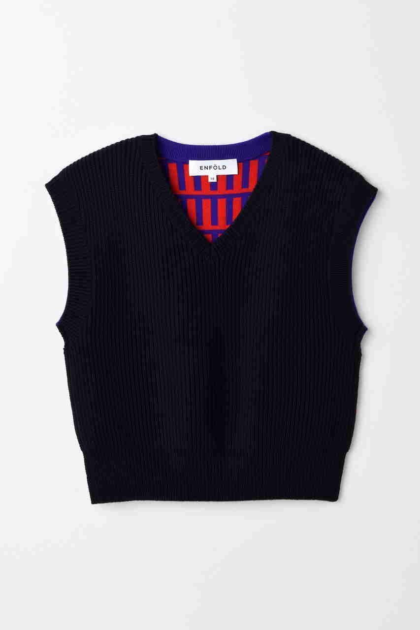 【エンフォルド/ENFOLD】のKNIT VEST/ベスト インテリア・キッズ・メンズ・レディースファッション・服の通販 founy(ファニー) 　ファッション　Fashion　レディースファッション　Fashion for Women　トップス・カットソー　Cut & Sew Tops　ニット　Knit Tops & Sweaters　ベスト&ジレ / 重ね着スタイル　Vests & Gilets　カジュアルプルオーバー・ニットトップス　Pullovers & Knit Tops / Casual Pullovers　ソックス　Socks, Hosiery　タンク　Tank Top, Sleeveless Top　フロント　Front, Front Design　ベスト　Vest, Waistcoat　ベーシック　Basic, Essential　今季　This Season, Current Season　再入荷　Restock / Back in Stock　ダークネイビー|ID: prp329100004621262 ipo3291000000033155668