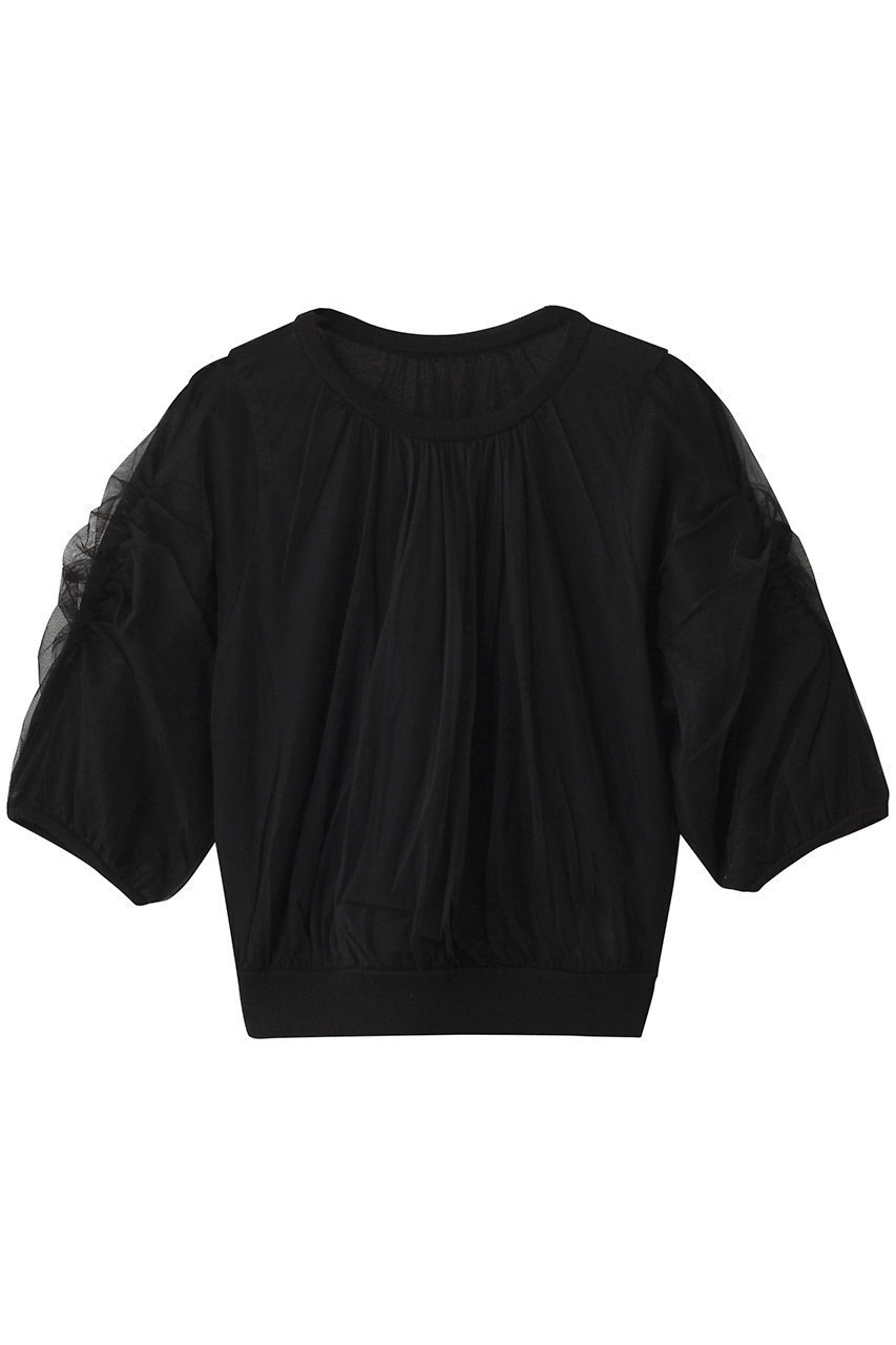 【アナイ/ANAYI】のチュールレイヤードパフプルオーバー インテリア・キッズ・メンズ・レディースファッション・服の通販 founy(ファニー) 　ファッション　Fashion　レディースファッション　Fashion for Women　トップス・カットソー　Cut & Sew Tops　ニット　Knit Tops & Sweaters　カジュアルプルオーバー・ニットトップス　Pullovers & Knit Tops / Casual Pullovers　2025年　2025　2025-2026秋冬・A/W　Autumn/Winter 2025–26 AW25–26　ギャザー　Gathered, Ruffled　スリーブ　Sleeve, Long Sleeve / Short Sleeve　チュール　Tulip, Tulip Motif　フェミニン　Feminine, Girly　メッシュ　Mesh, Net Fabric　A/W・秋冬　Autumn/Winter　ブラック|ID: prp329100004621275 ipo3291000000033155781