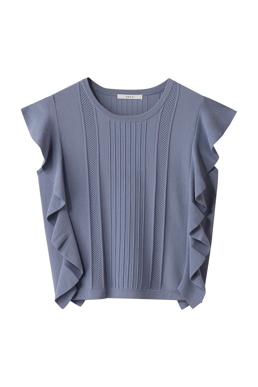 【アナイ/ANAYI】のビラテラールラッフルプルオーバー インテリア・キッズ・メンズ・レディースファッション・服の通販 founy(ファニー) 　ファッション　Fashion　レディースファッション　Fashion for Women　トップス・カットソー　Cut & Sew Tops　ニット　Knit Tops & Sweaters　カジュアルプルオーバー・ニットトップス　Pullovers & Knit Tops / Casual Pullovers　2025年　2025　2025-2026秋冬・A/W　Autumn/Winter 2025–26 AW25–26　なめらか　Smooth, Silky Texture　インナー　Innerwear　ジャケット　Jacket, Outerwear　フェミニン　Feminine, Girly　ラッフル　Ruffle, Frill　A/W・秋冬　Autumn/Winter　ブルー|ID: prp329100004621276 ipo3291000000033155793