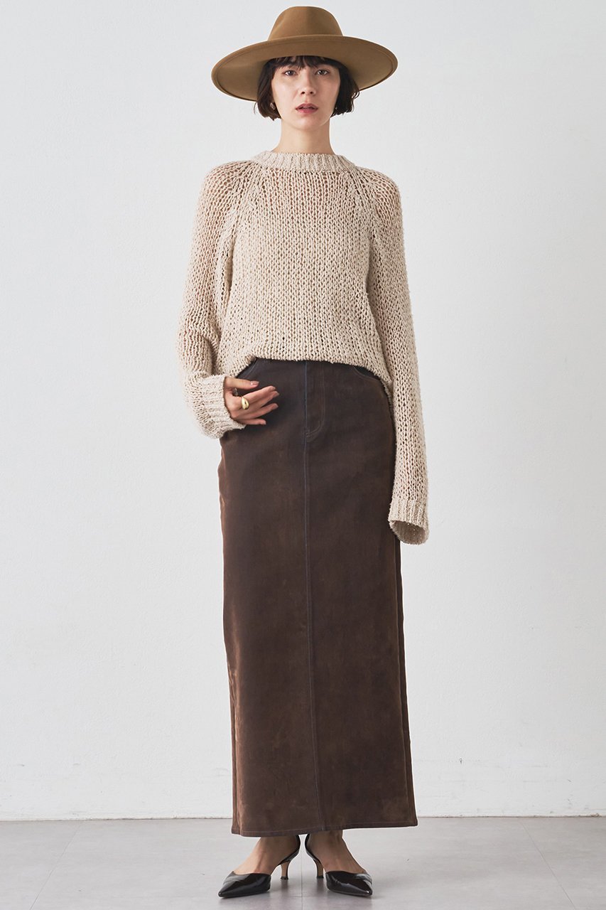 【ウィムガゼット/Whim Gazette】のデニムフロッキースリットスカート インテリア・キッズ・メンズ・レディースファッション・服の通販 founy(ファニー) 　ファッション　Fashion　レディースファッション　Fashion for Women　スカート　Skirts　ロングスカート　Long Skirts / Maxi & Midi Skirts　おすすめ　Recommended / Our Picks　クール　Cool, Chic　シンプル　Simple, Minimal　ストレッチ　Stretch, Stretchy Fabric　スリット　Slit, Slit Detail　セットアップ　Set-Up, Coordinated Outfit　デニム　Denim, Jeans Material　ビンテージ　Vintage, Retro Style　フロント　Front, Front Design　ロング　Long, Long-Length　ヴィンテージ　Vintage Style　秋　Autumn　ブラウン|ID: prp329100004621329 ipo3291000000035496252