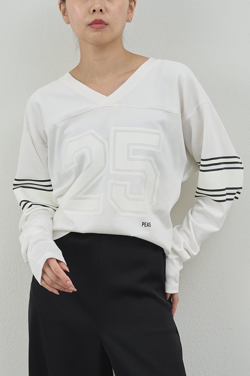 【ガリャルダガランテ/GALLARDAGALANTE】の【PEAS】フットボールTee 人気、トレンドファッション・服の通販 founy(ファニー) 　ファッション　Fashion　レディースファッション　Fashion for Women　トップス・カットソー　Cut & Sew Tops　シャツ・ブラウス・オフィスカジュアル　Elegant Blouses & Button-Ups　ロングTシャツ・Tシャツ　Longline T-Shirts & Tees　カットソー・ベーシックTシャツ　Cut-and-Sewn Tops / Stretch Tees & Basics　2025年　2025　2025-2026秋冬・A/W　Autumn/Winter 2025–26 AW25–26　スリット　Slit, Slit Detail　スリーブ　Sleeve, Long Sleeve / Short Sleeve　ロング　Long, Long-Length　ヴィンテージ　Vintage Style　切替　Switching, Contrast Panel　A/W・秋冬　Autumn/Winter　 other-1|ID: prp329100004622105 ipo3291000000033169355