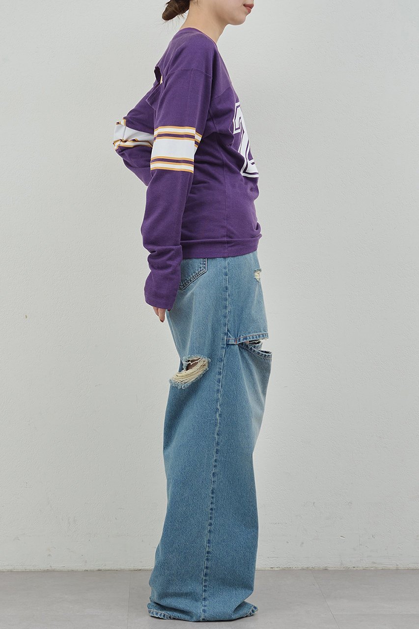 【ガリャルダガランテ/GALLARDAGALANTE】の【PEAS】フットボールTee 人気、トレンドファッション・服の通販 founy(ファニー) 　ファッション　Fashion　レディースファッション　Fashion for Women　トップス・カットソー　Cut & Sew Tops　シャツ・ブラウス・オフィスカジュアル　Elegant Blouses & Button-Ups　ロングTシャツ・Tシャツ　Longline T-Shirts & Tees　カットソー・ベーシックTシャツ　Cut-and-Sewn Tops / Stretch Tees & Basics　2025年　2025　2025-2026秋冬・A/W　Autumn/Winter 2025–26 AW25–26　スリット　Slit, Slit Detail　スリーブ　Sleeve, Long Sleeve / Short Sleeve　ロング　Long, Long-Length　ヴィンテージ　Vintage Style　切替　Switching, Contrast Panel　A/W・秋冬　Autumn/Winter　other-3|ID: prp329100004622105 ipo3291000000033169359