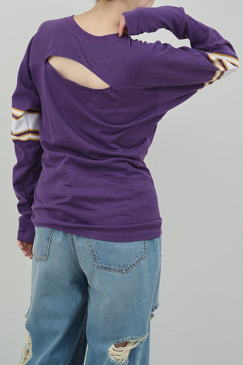 【ガリャルダガランテ/GALLARDAGALANTE】の【PEAS】フットボールTee 人気、トレンドファッション・服の通販 founy(ファニー) 　ファッション　Fashion　レディースファッション　Fashion for Women　トップス・カットソー　Cut & Sew Tops　シャツ・ブラウス・オフィスカジュアル　Elegant Blouses & Button-Ups　ロングTシャツ・Tシャツ　Longline T-Shirts & Tees　カットソー・ベーシックTシャツ　Cut-and-Sewn Tops / Stretch Tees & Basics　2025年　2025　2025-2026秋冬・A/W　Autumn/Winter 2025–26 AW25–26　スリット　Slit, Slit Detail　スリーブ　Sleeve, Long Sleeve / Short Sleeve　ロング　Long, Long-Length　ヴィンテージ　Vintage Style　切替　Switching, Contrast Panel　A/W・秋冬　Autumn/Winter　other-8|ID: prp329100004622105 ipo3291000000033169364