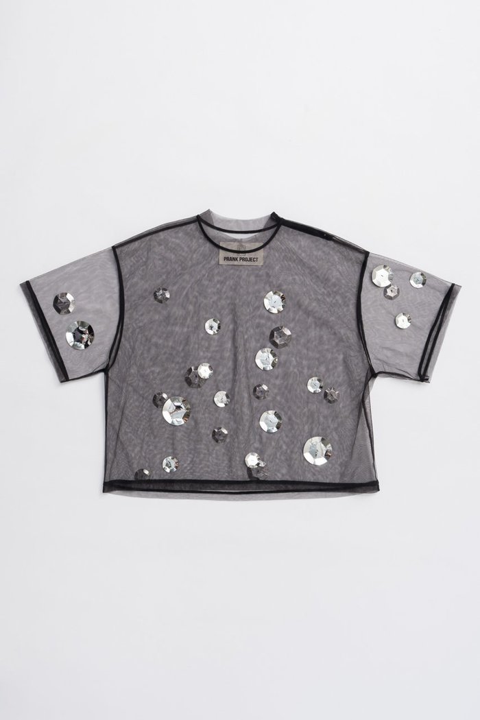 【プランク プロジェクト/PRANK PROJECT】のスパンコールTシャツ / Spankole T-shirt インテリア・キッズ・メンズ・レディースファッション・服の通販 founy(ファニー) https://founy.com/ ファッション Fashion レディースファッション Fashion for Women トップス・カットソー Cut & Sew Tops シャツ・ブラウス・オフィスカジュアル Elegant Blouses & Button-Ups ロングTシャツ・Tシャツ Longline T-Shirts & Tees カットソー・ベーシックTシャツ Cut-and-Sewn Tops / Stretch Tees & Basics ショート Short, Short Length スパンコール Sequins, Sequin Embellishment スリーブ Sleeve, Long Sleeve / Short Sleeve チュール Tulip, Tulip Motif |ID: prp329100004622111 ipo3291000000033169408